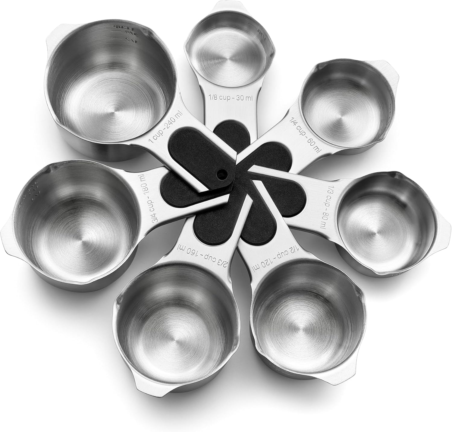 Spring Chef Magnetic Stainless Steel Measuring Cups, Patented, Kitchen Tools with Easy to Read Markings for Measuring Dry or Liquid Ingredients, Set of 7, Black Magnetic - Set of 7 Black