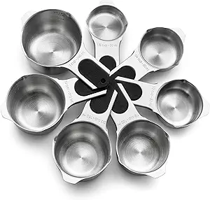 Spring Chef Magnetic Stainless Steel Measuring Cups, Patented, Kitchen Tools with Easy to Read Markings for Measuring Dry or Liquid Ingredients, Set of 7, Black