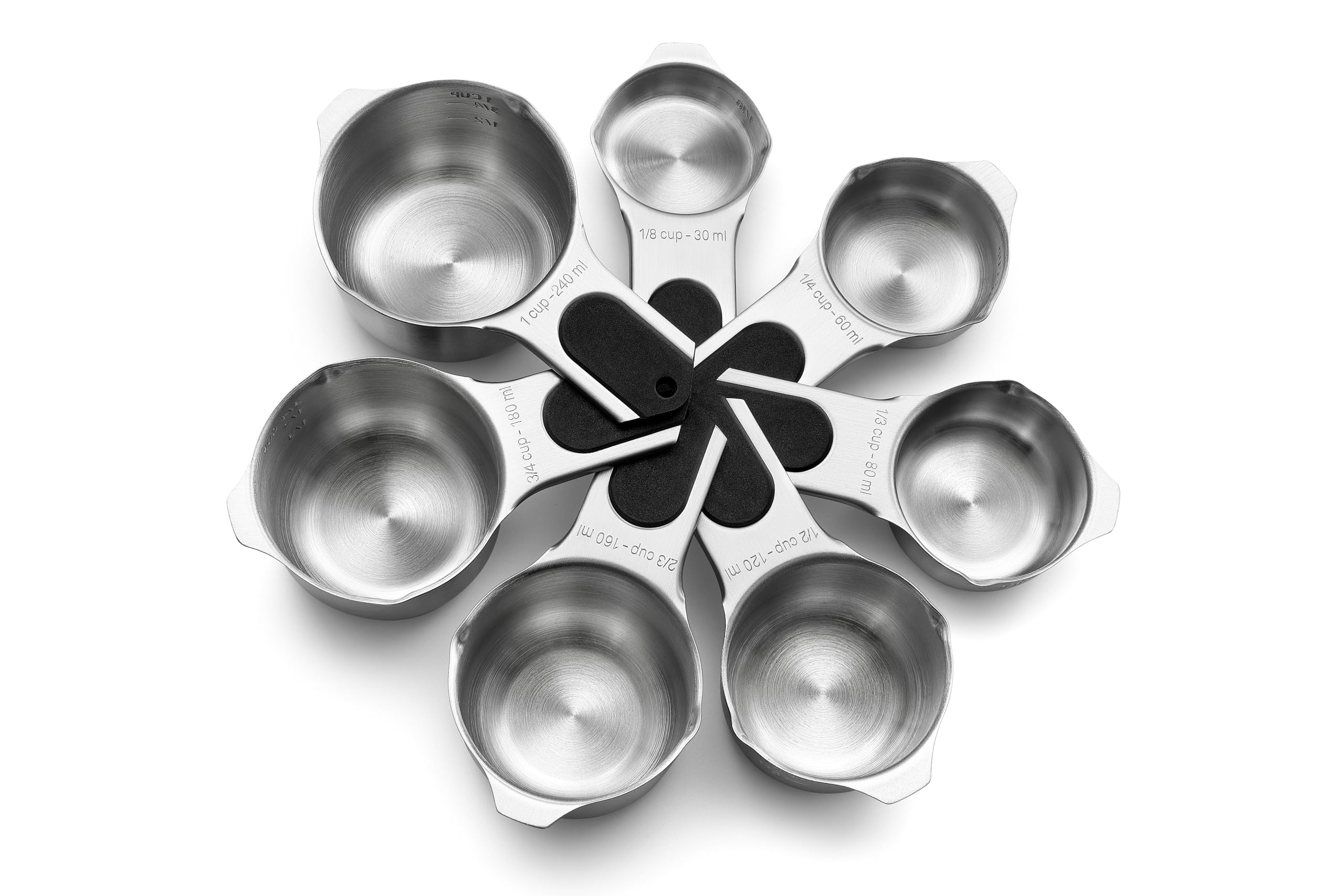 Spring Chef Magnetic Stainless Steel Measuring Cups, Patented, Kitchen Tools with Easy to Read Markings for Measuring Dry or Liquid Ingredients, Set of 7, Black