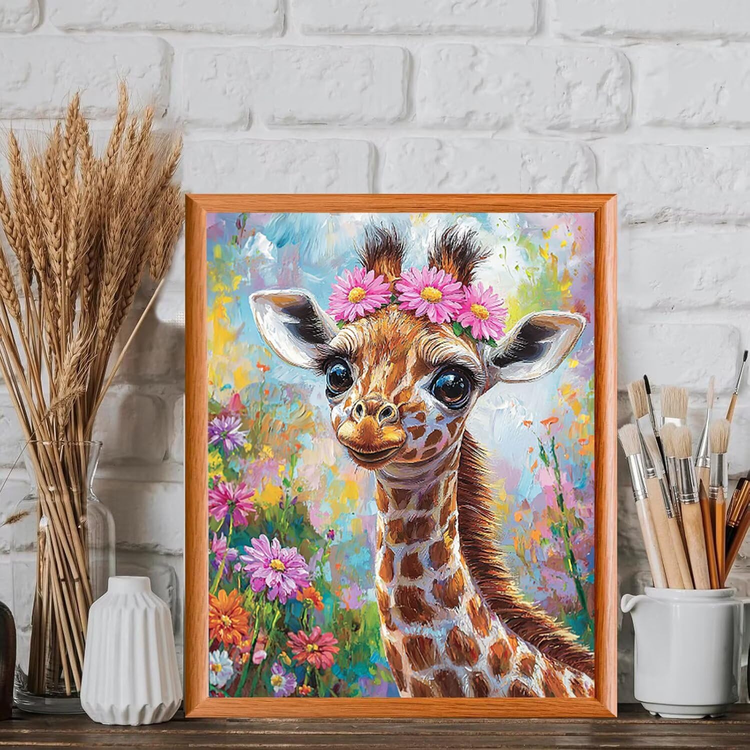 WEISHIWE Giraffa e fiori Dipingere con i Numeri per Adulti, 70x90cm a-1131