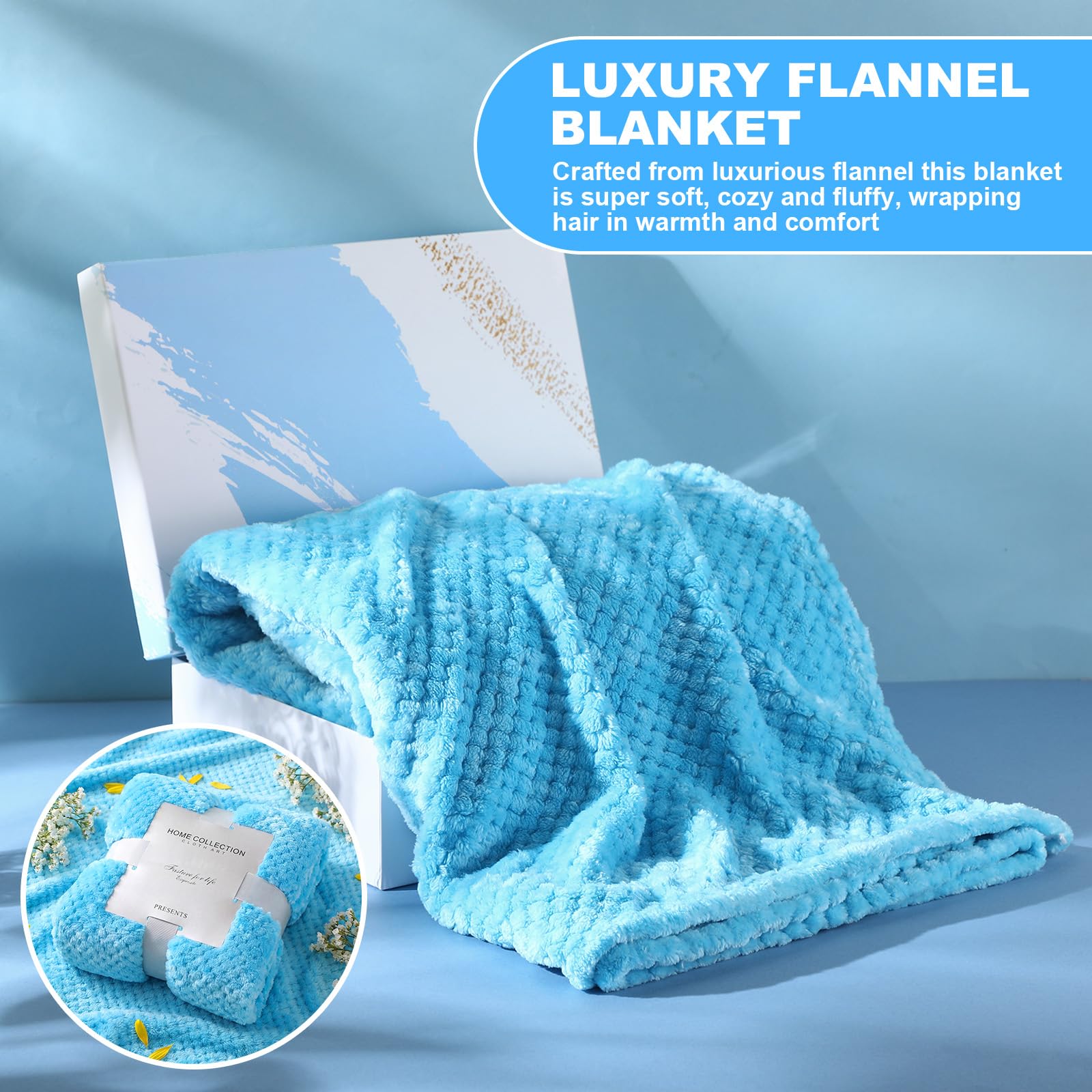 Sieral 14 Pcs Birthday Gifts for Women Care Blanket Gifts Set Spa Baskets Get Well Soon Gift Baskets Mother's Day Gift for Women Mom Her Girlfriend Sister Daughter Friend Wife Grandma(Plain,Blue)