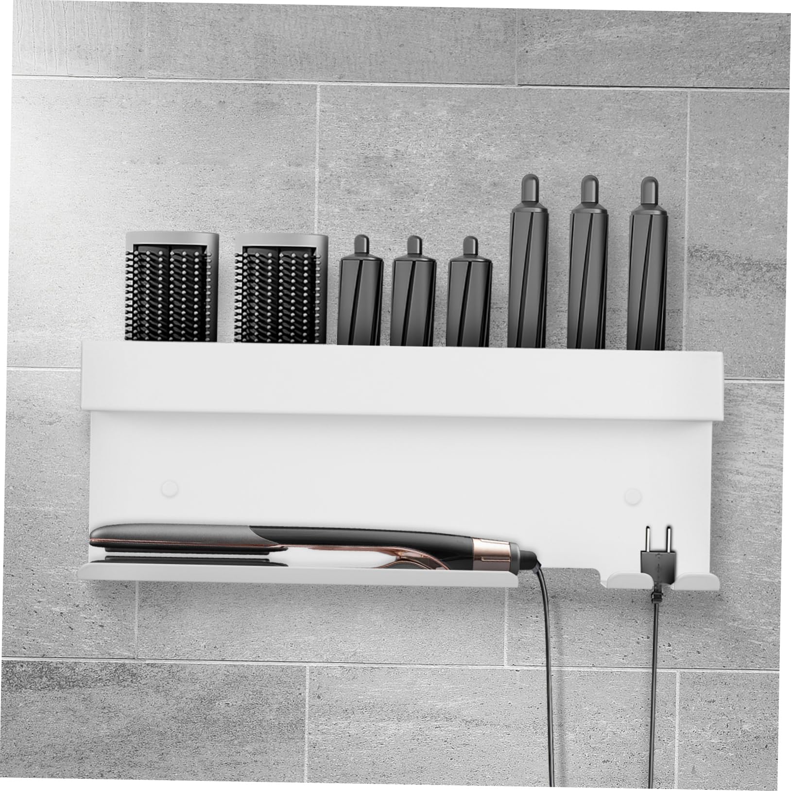 Mobestech Wandhalterung Aluminium Haartrocknerhalter ohne Bohren für Lockenstab und Glätteisen Badezimmer Organizer Platzsparend Hitzebeständig