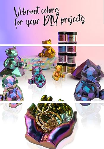 Miniatura 8 de TECHAROOZ Polvo de mica camaleón (azul-violeta-rojo-naranja)  1.41 onzas de polvo de mica con cambio de color  Purpurina holográfica para