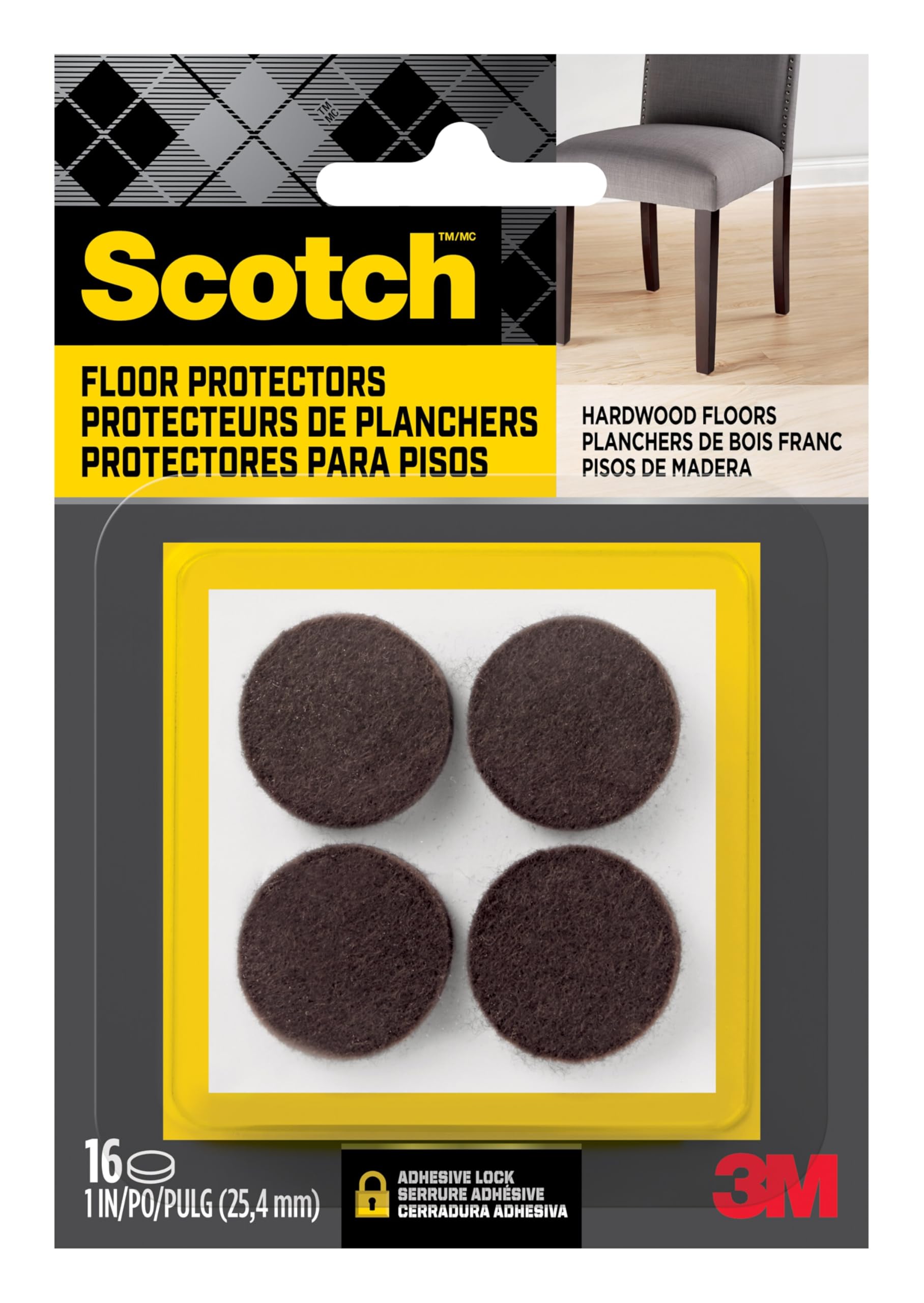 Scotch SP821-NA Felt Pads, Brown, Round 1"
