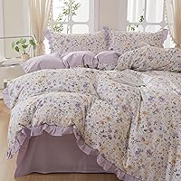 Vista 133 de 3 piezas de juego de funda de edredón tamaño individual XL, funda de edredón blanca con estampado floral azul, ropa de cama coquette de algodón