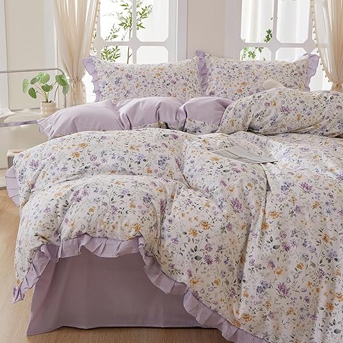 Miniatura 133 de 3 piezas de juego de funda de edredón tamaño individual XL, funda de edredón blanca con estampado floral azul, ropa de cama coquette de algodón