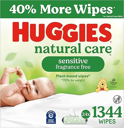 Huggies Natural Care Sensitive Toallitas para bebé, sin perfume, hipoalergénicas, 99% de agua purificada, 24 paquetes suaves de 56 (1344 toallitas