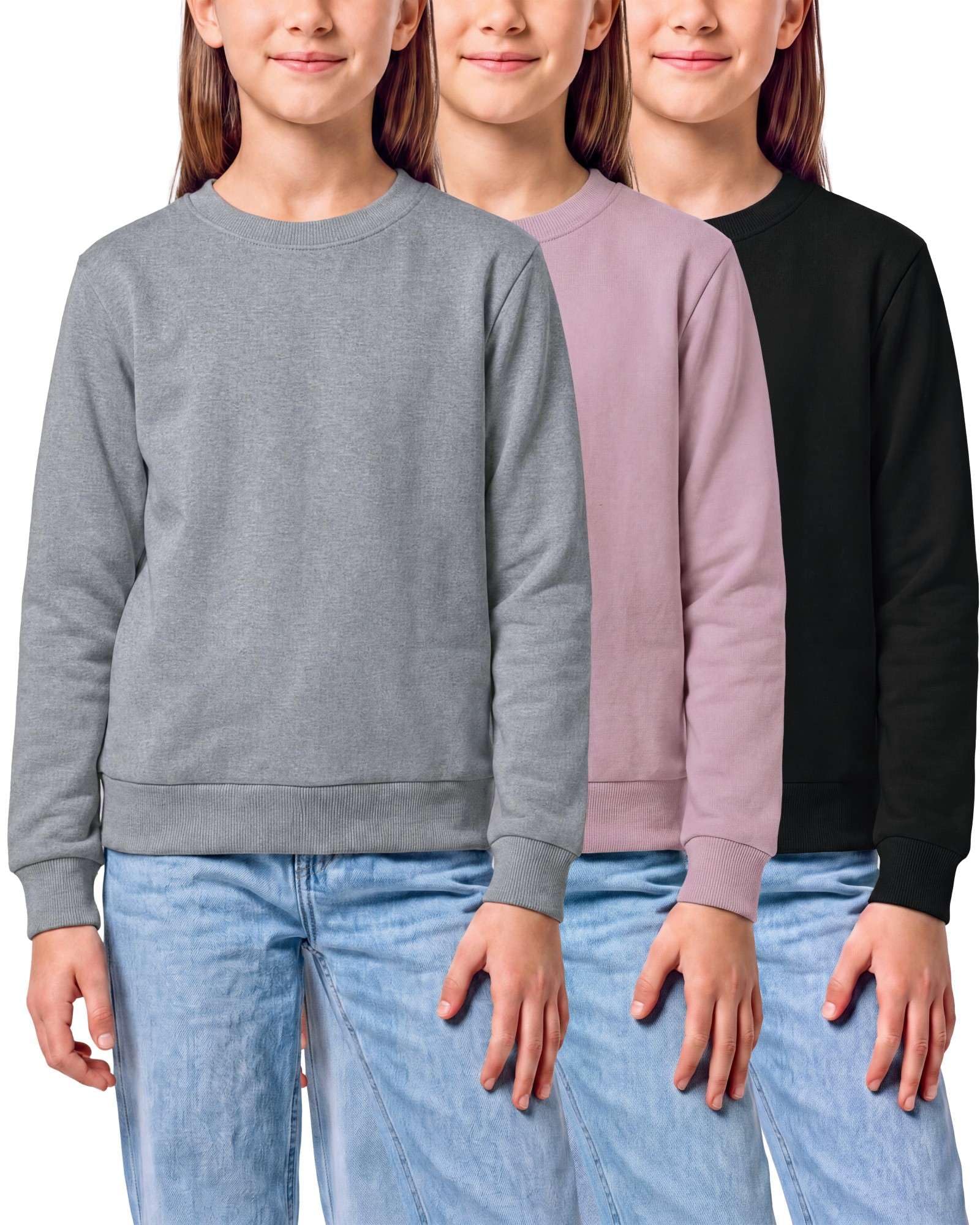 3 Pack Girls' Fleece Crewneck Sweatshirts Sweaters Kids Teens Pullover Tops