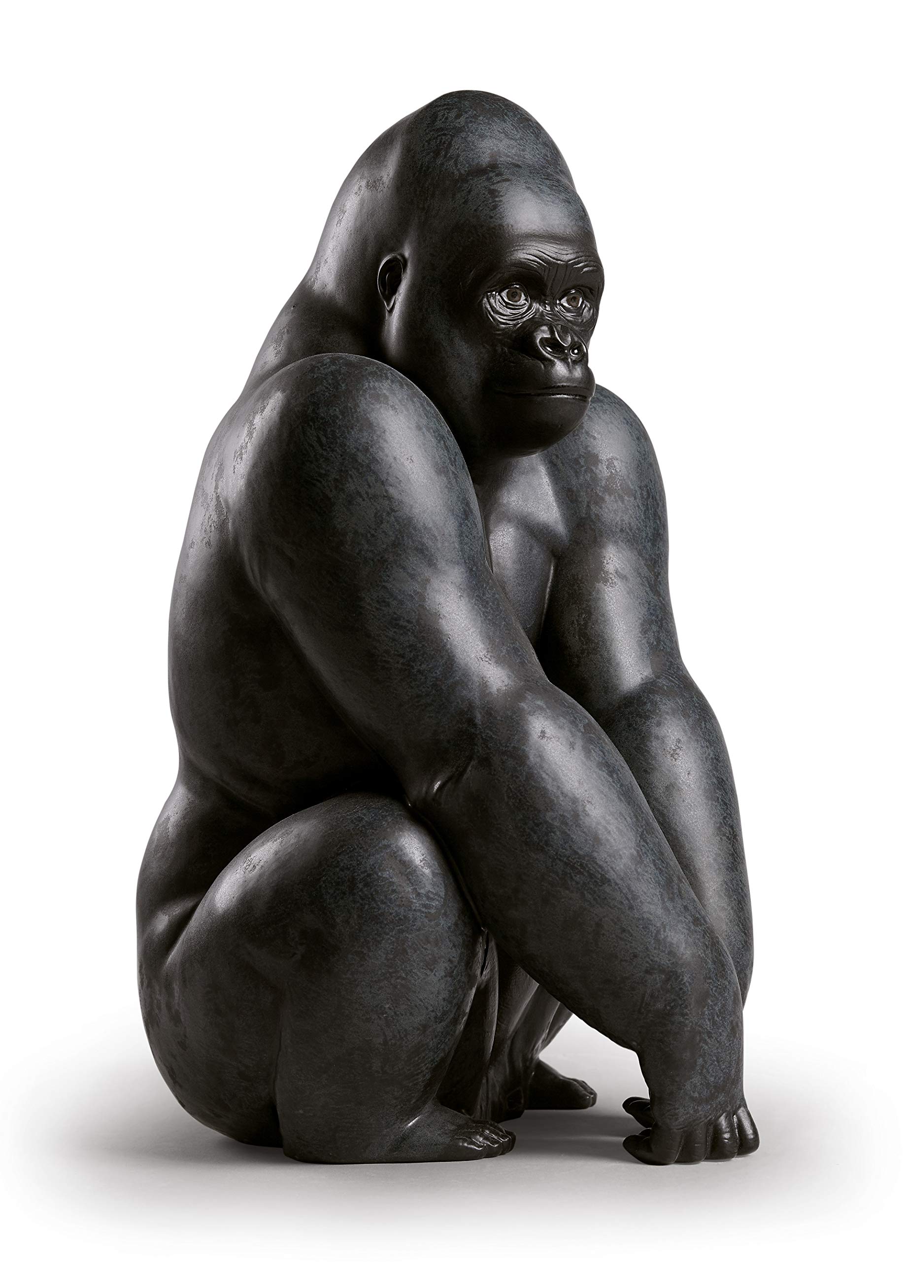 Lladró Black Gorilla Figurine. Porcelain Gorilla Figure.