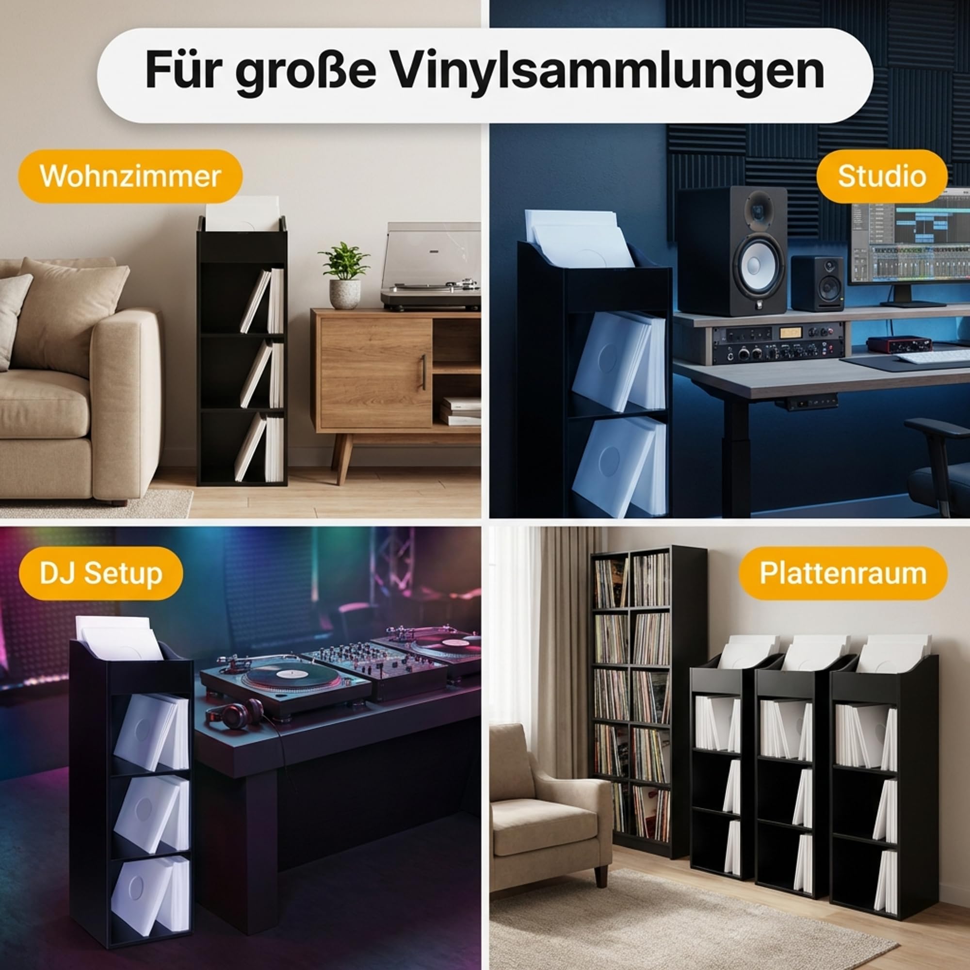 Zomo VS-Box 100/4 Vinyl Aufbewahrungsbox - 370 x 335 x 1270 mm - Schwarz - MDF Holz - Regal für Schallplatten 400 bis 480 LPs