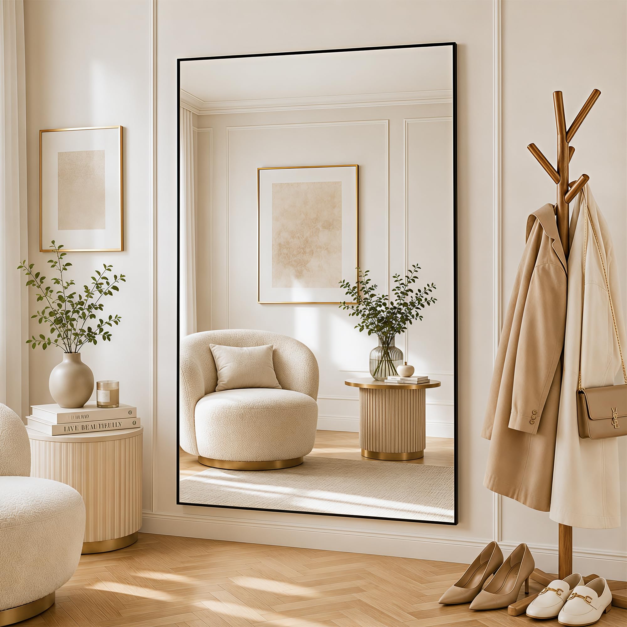 Antok 205x104cm Ganzkörperspiegel, Rechteckiger Standspiegel, Rahmen aus Aluminiumlegierung, Bruchsicheres Glas, Bodenspiegel für Wohnzimmer, Ankleide, Lehnende, Wandmontage, Schwaz