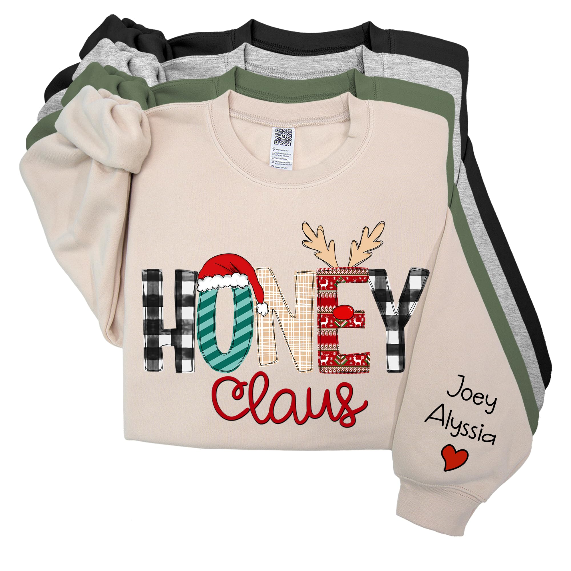 GODMERCH Christmas Claus Sweatshirt Hoodies, Personalized Mom Grandma Nickname with Kid Names, Custom Shirt Gifts for Women