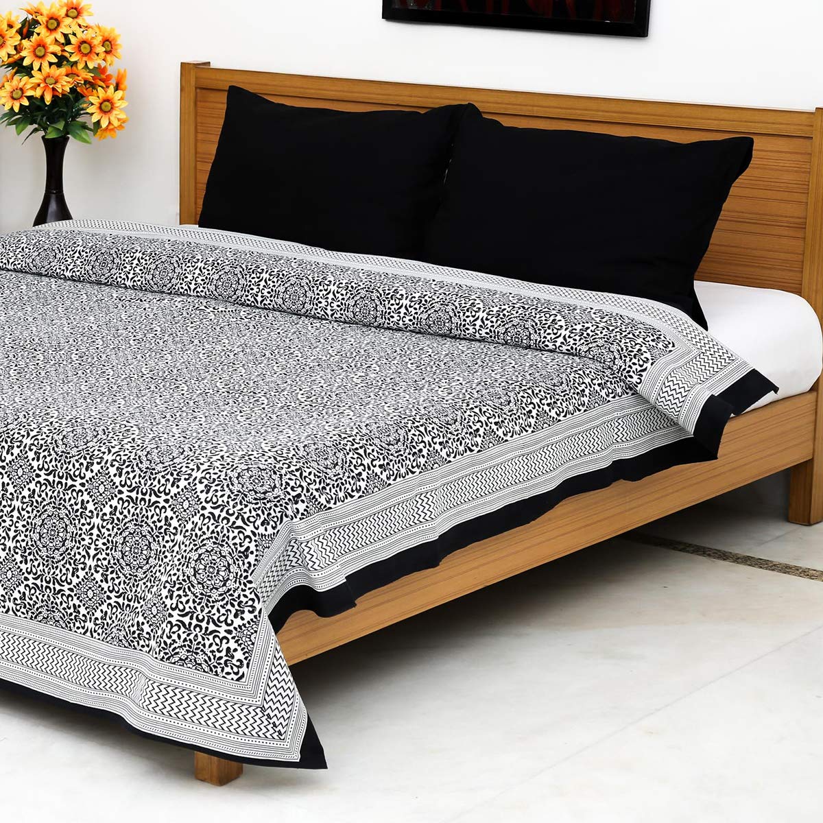 Home Evolution Jaisalmer Block Printed 3 Piece Bedding Set - King (108 X 108 Inch) - Black