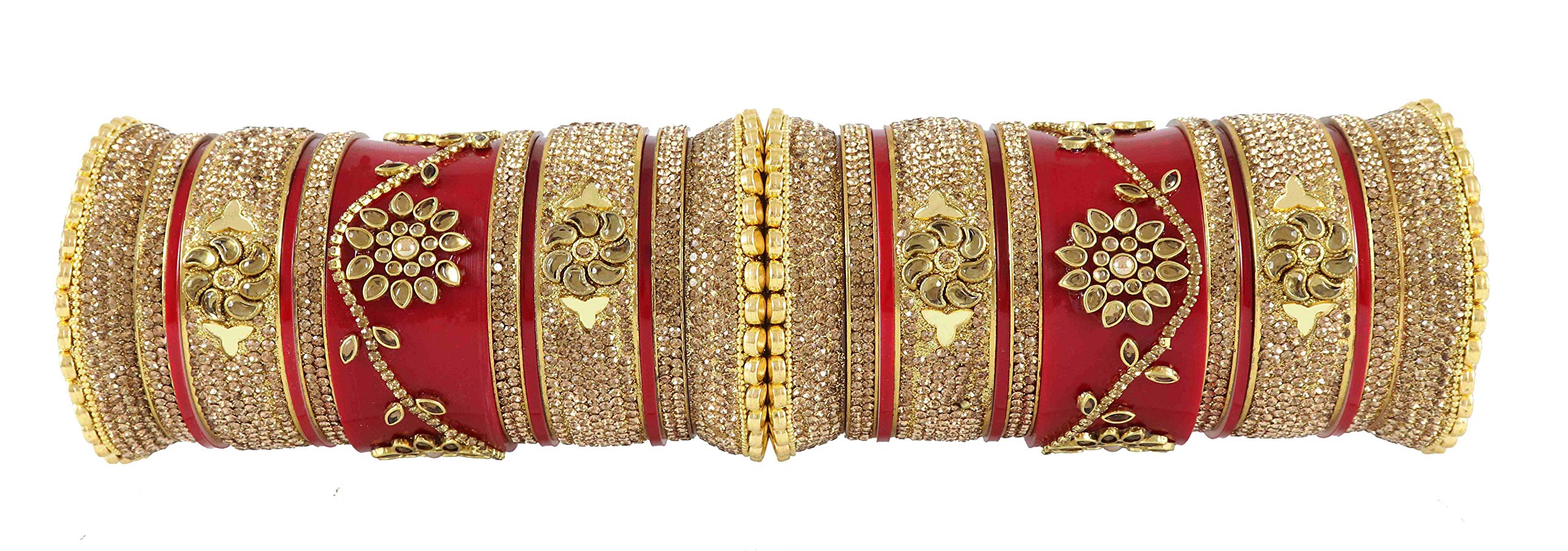 NMII Traditional Gold Plated Acrylic Bangles Bridal Chuda Set For Women & Girls with Zircon Diamond & Pearls Beads Work | Royal Wedding Chudas | Premium Look(Chuda78-Red-2.6) (B08ZN519NB) Amazon Price History, Amazon Price Tracker