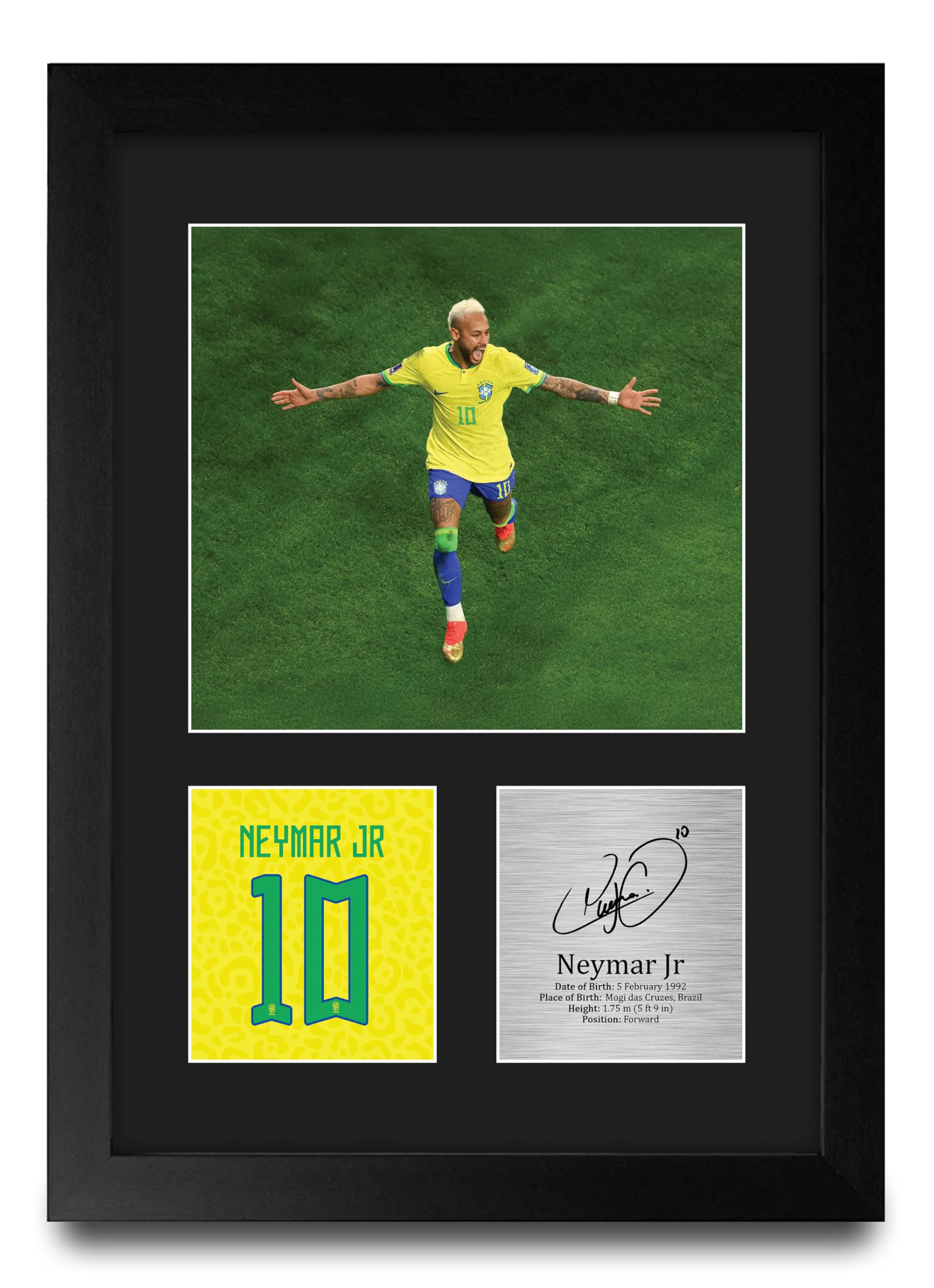 HWC Trading Neymar Jr Brazil Gifts Printed Signed Autograph Picture for Football Fans and Supporters - A4 Portrait Framed