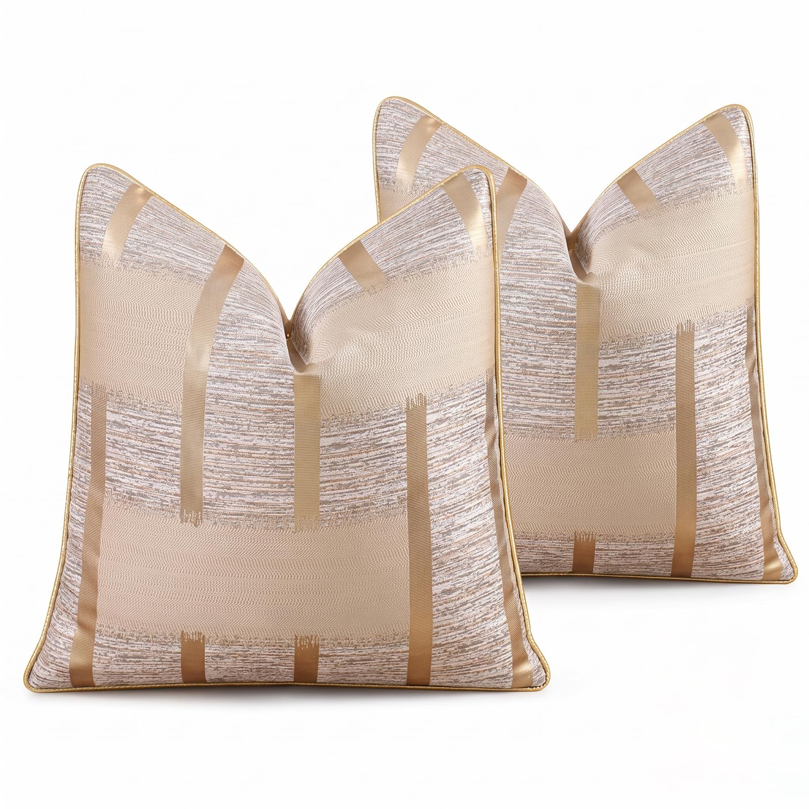 HOSTECCO Gold Geometric Jacquard Cushion Covers 45x45 cm Pack of 2, Luxury Elegant Modern Square Throw Cushions for Sofa Couch Living Room Decor