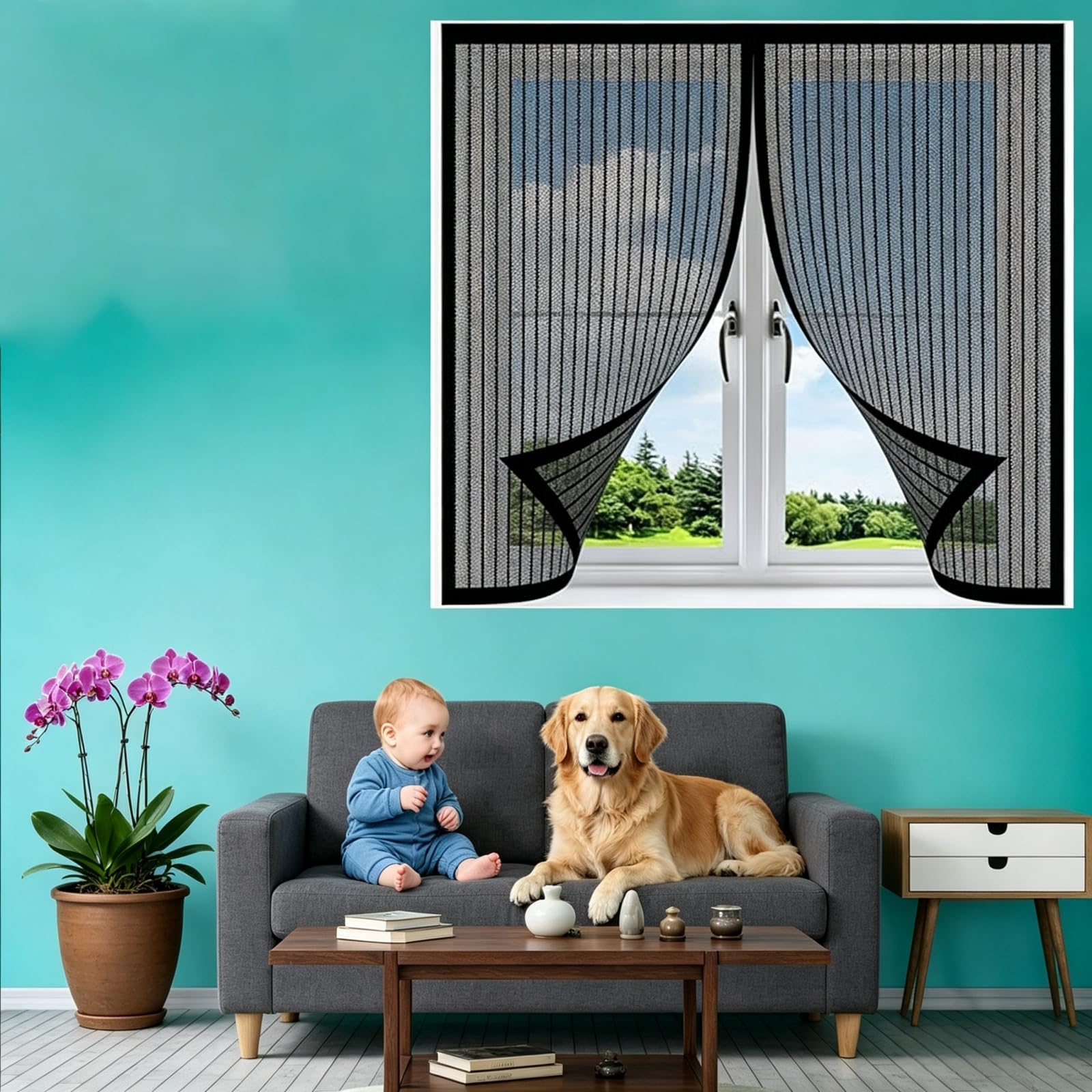 Window Screen Mesh 126 x 140 cm Easy to Open Windows Mosquito Net & Bug Screen Window Fly Screens for Keep Bugs Flys Mosquitoes Suitable for Windows Doors Or Skylights, Black