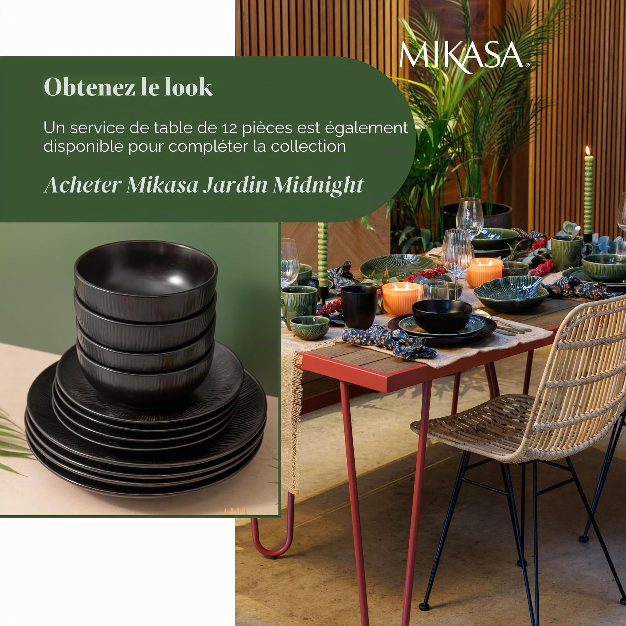 Mikasa Jardin Midnight Set de 4 tasses, noir, Set de 4 tasses, 420ml Tasses en grès pour le thé et le café - Emballage cadeau et lavable au lave-vaisselle