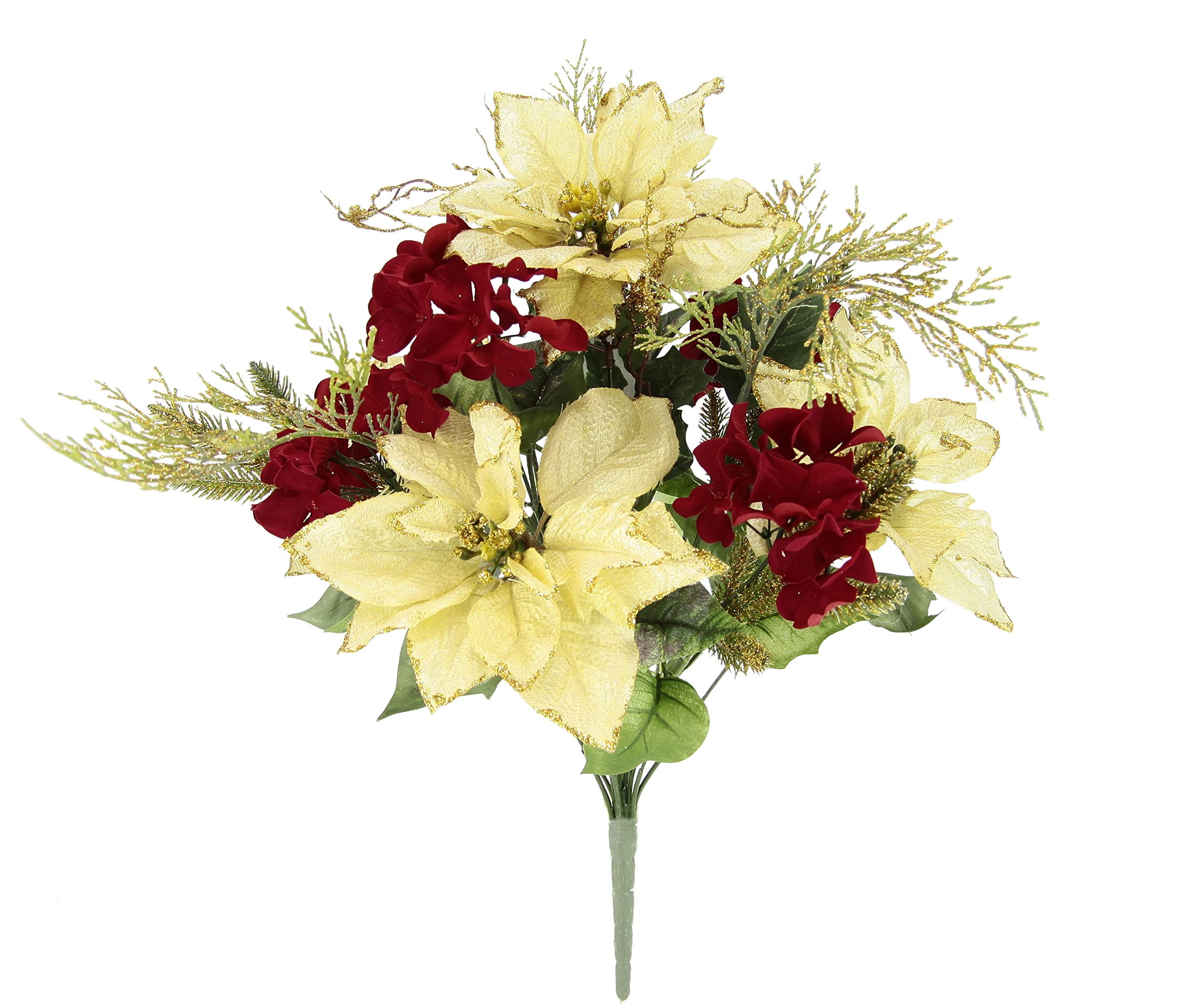 Kunstzinnige poinsettia-tak met 3 bloemen, poinsettia, bloem, kunstbloem, kerstster, kerstversiering, kerstbloem, X'Mas boeket, geschenk, decoratie, adventsster, kerstster