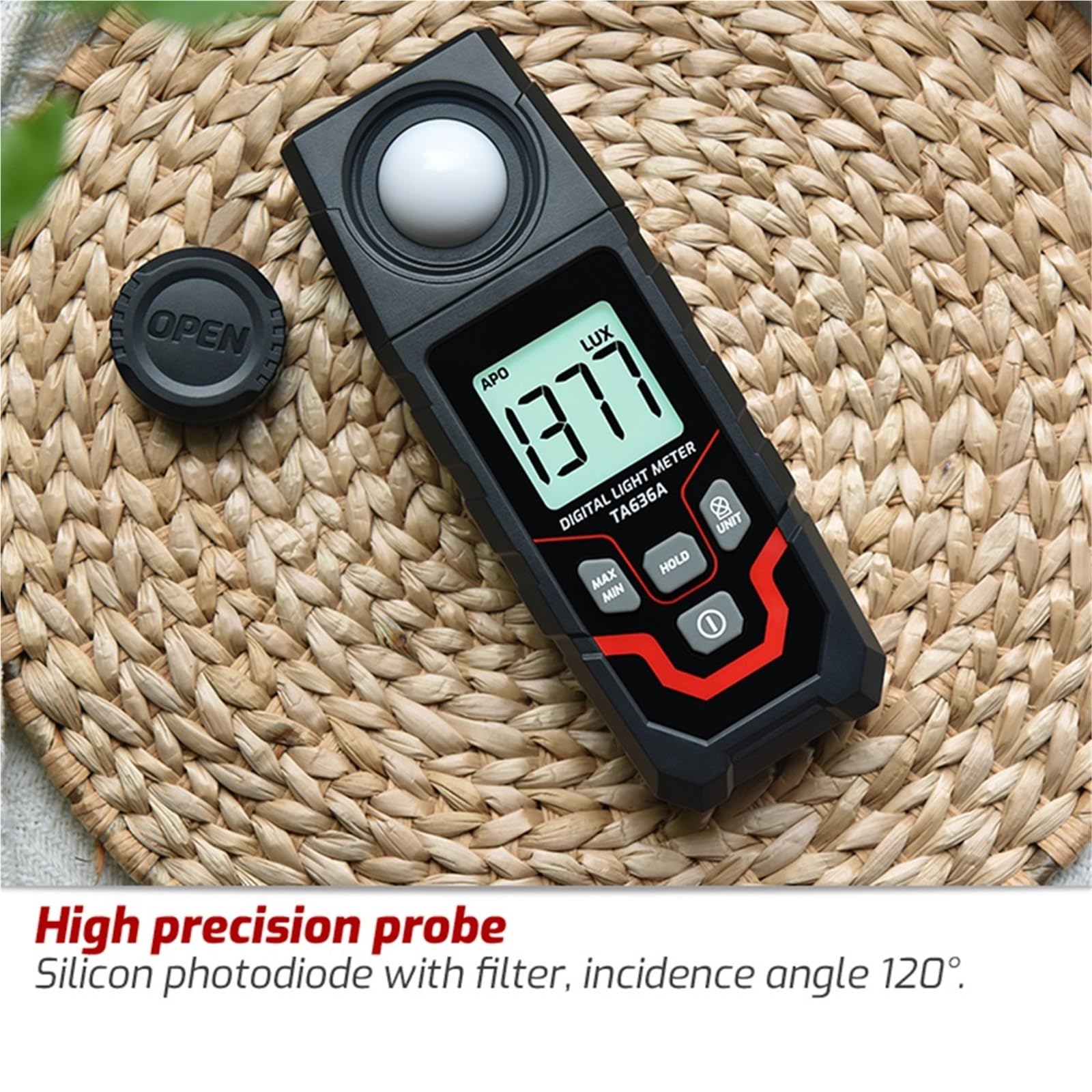 Medidor de luz Digital, Medidor De Luz, Iluminancia Lux, Probador Integrado Multifuncional Alta Precisión, Sensor Flexible para Plantas de Interior y jardín, fotografía