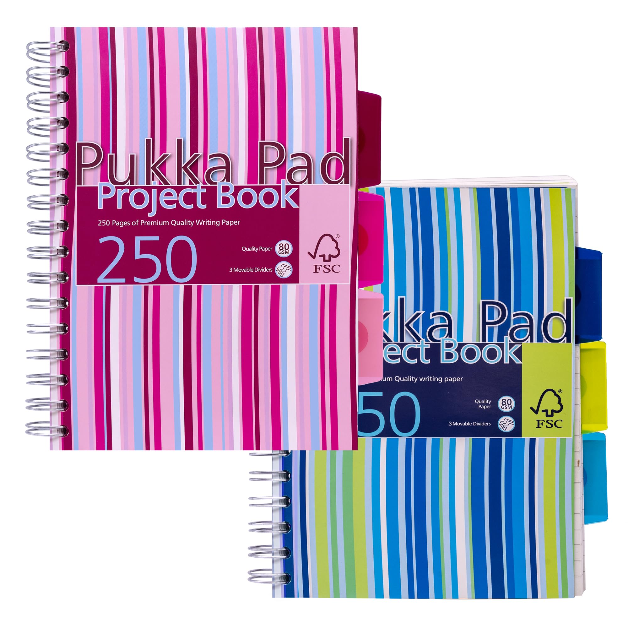 Pukka Pad Proba5 Lot de 3 cahiers à spirale en plastique avec 3 intercalaires 250 pages 80 g/m² Format A5