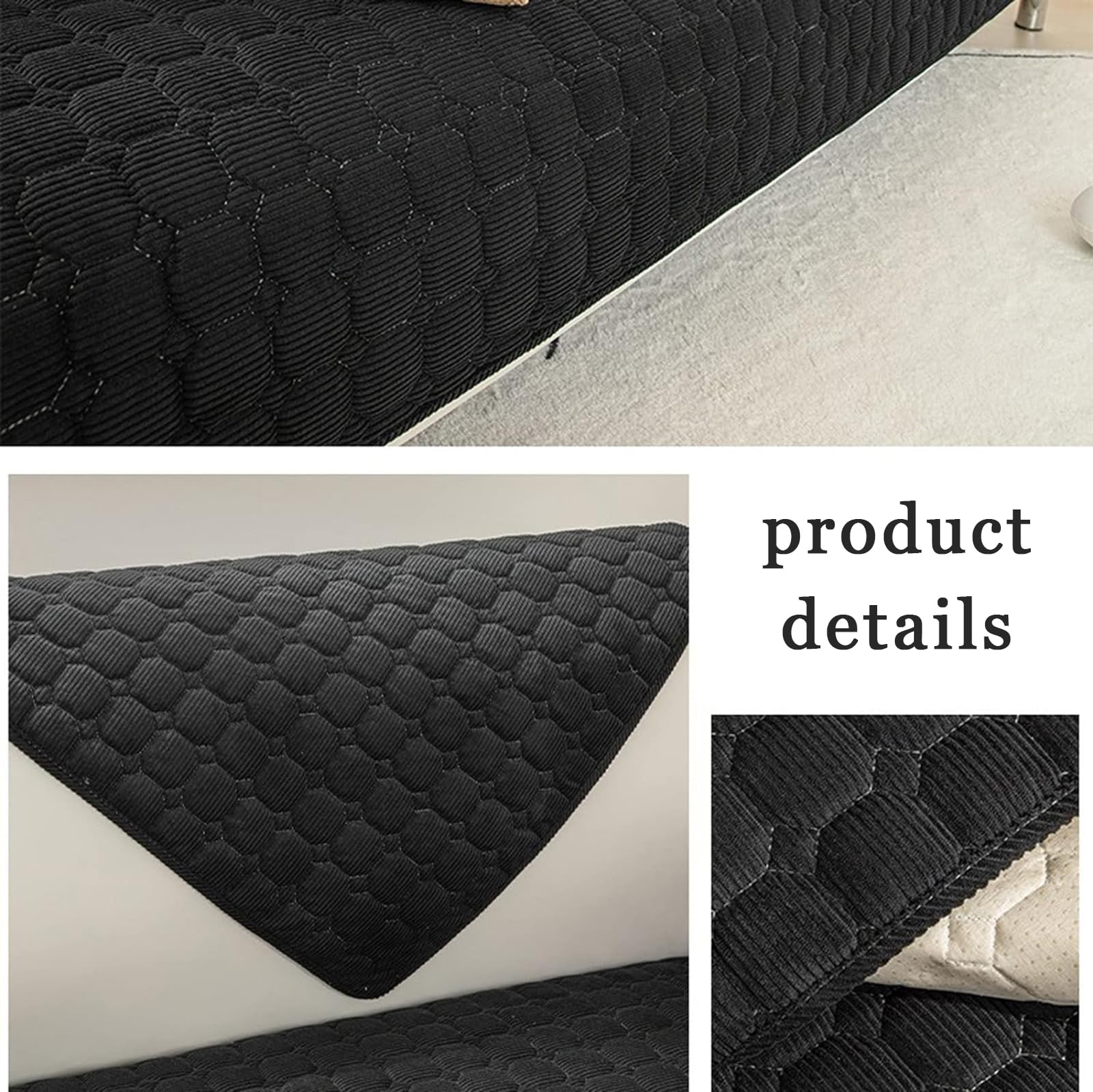 ZTGL Sofa Schutzhülle, rutschfest Sofaschoner, Schonbezüge L/U Form, 1/2/3/4 Sitzer Ecksofa Sofabezug, Couch Überwurfdecke, Verdicken Durable Sofaüberwurf,Schwarz,1 pc 90x240cm