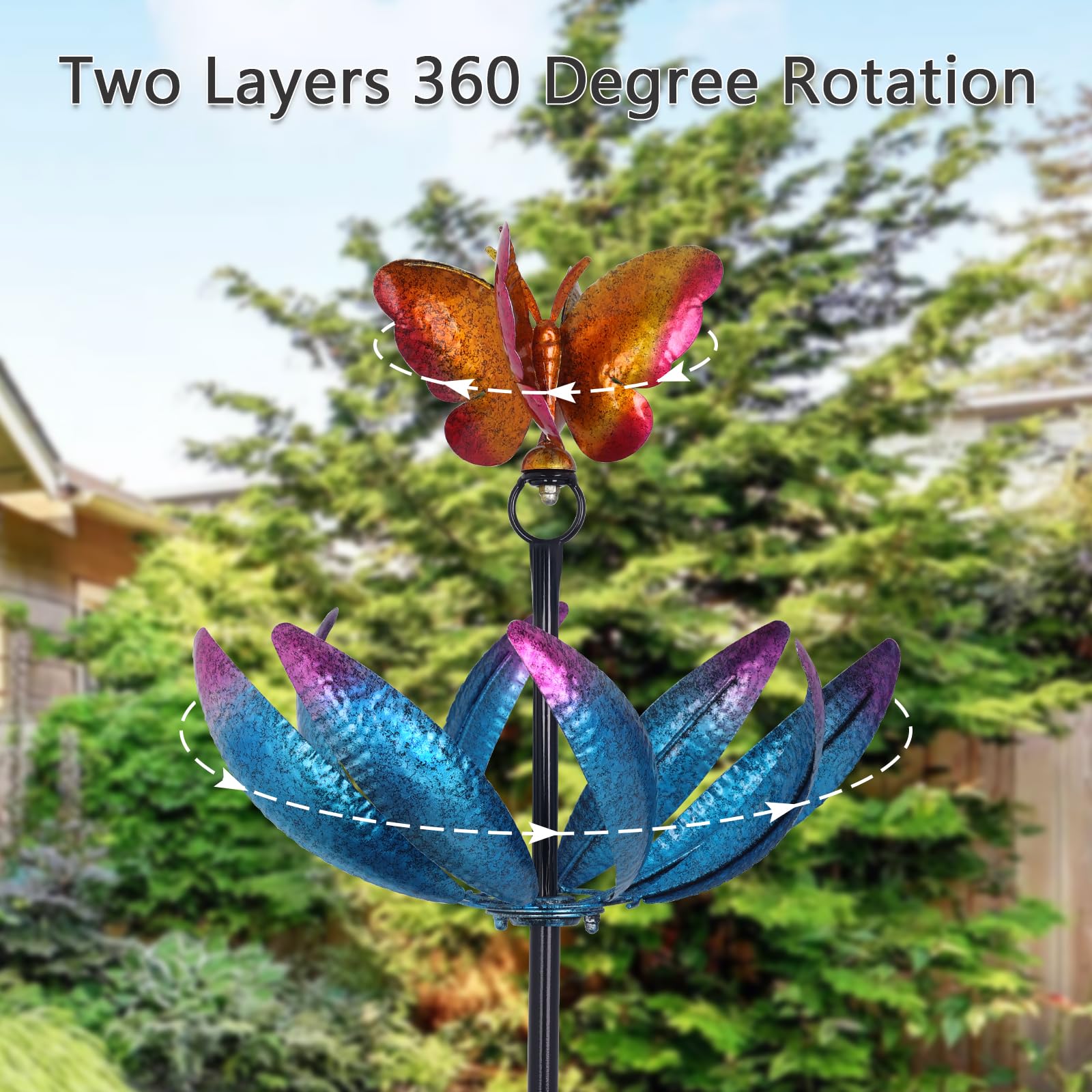 hogardeck Molinillo de Viento Grande para Exteriores, 197.1 cm de Metal, tulipán, Mariposa, tulipán, con estacas, Multicolor, rotación de 360°, esculturas cinéticas de Viento para el hogar, jardín,