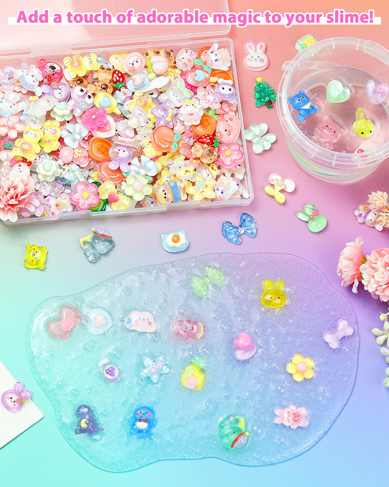 100 Kawaii Schleim-Charms – Flache Harzanhänger Mit Glitzer, 1,5–3 Cm, Für Basteln, Handyhüllen & Scrapbooking