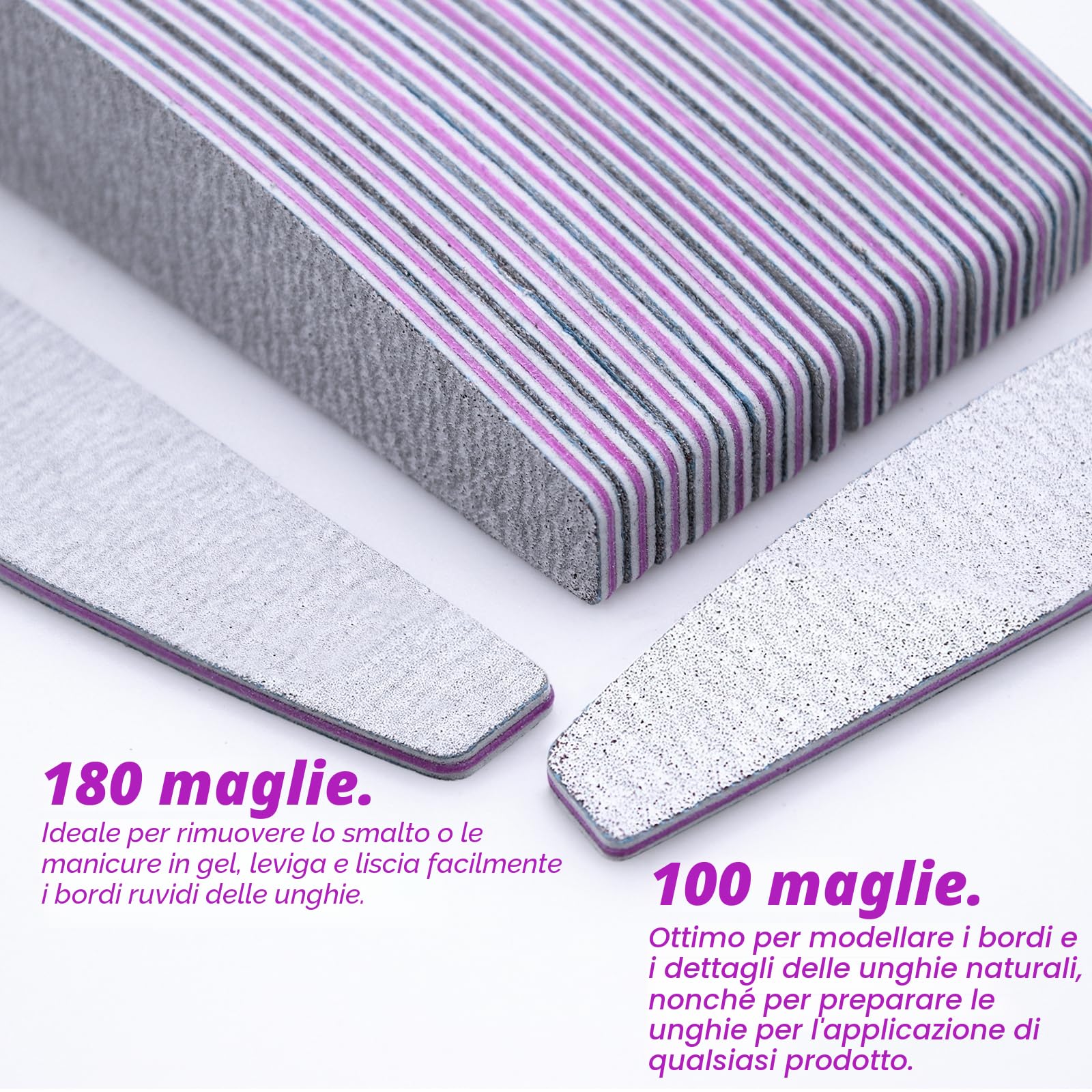 50 Pezzi Lime per Unghie 100 180, Lima per Unghie, Lima Unghie Professionale a Doppia Faccia, Riutilizzabile Lima 100/180 Unghie per Uso Domestico e Salone