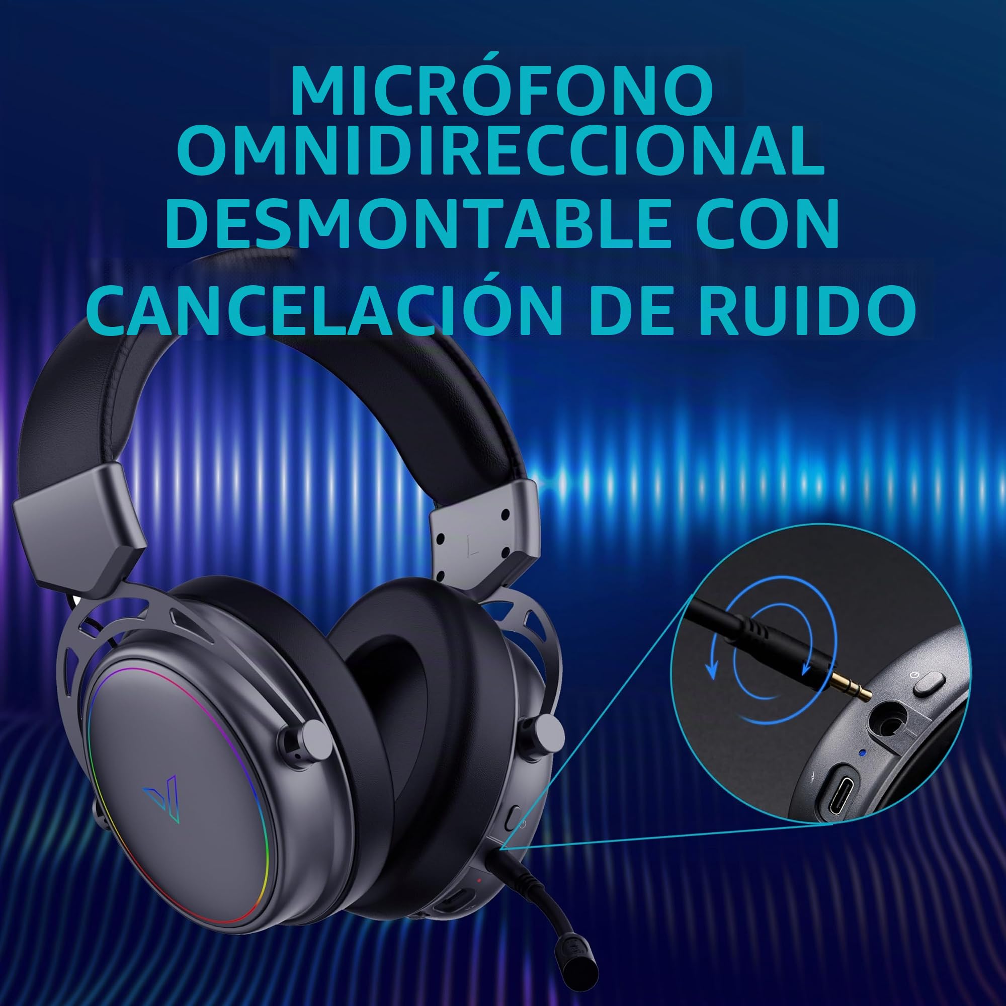 Rapoo Auriculares inalámbricos VH800 para Videojuegos, micrófono Flexible con Silencio, Almohadillas de Piel sintética, batería de 46 Horas, Auriculares Bluetooth y PC de 2,4 GHz, Mac, Xbox One, PS4,