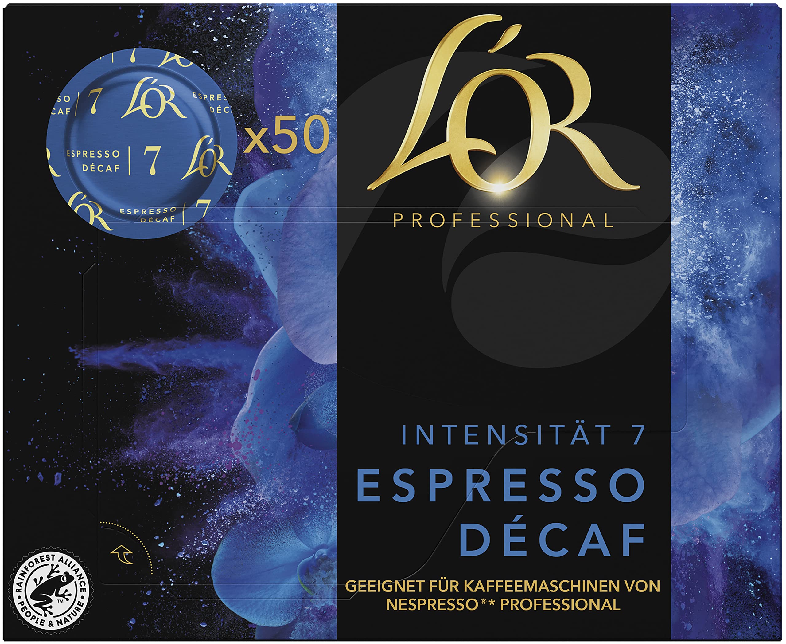 L'OR Suprême Espresso Decaf 7, kapsułki z kawą kompatybilne z Nespresso* Pro, bezkofeinowe (50 saszetek z kawą), intensywność 7/10