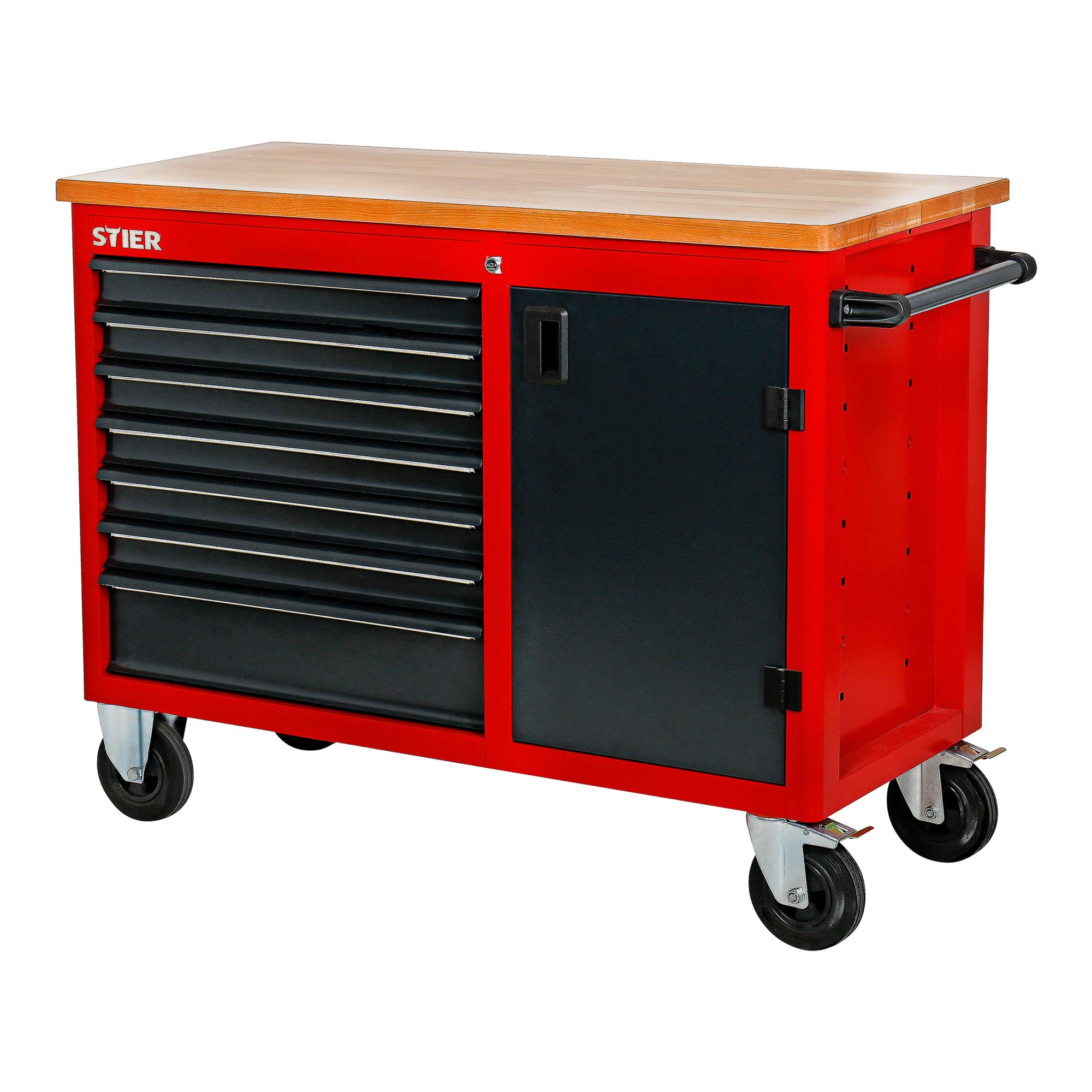 STIER Fahrbare Werkbank, mit 7 Schubladen und Tür, 925x1120x520 mm, in Dunkelgrau
