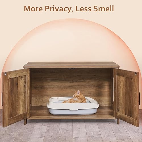 Miniatura 10 de Caja de arena para gatos para 2 gatos, muebles ocultos con habitación doble, muebles de madera para baño, casa para gatos, 47.2 pulgadas de largo x