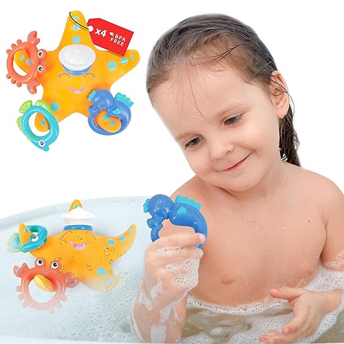 Miniatura 7 de Nuby Pulpo morado flotante con 3 anillos de aro y Nuby Starfish Ring Toss Juguete de baño con 3 anillos de lanzamiento