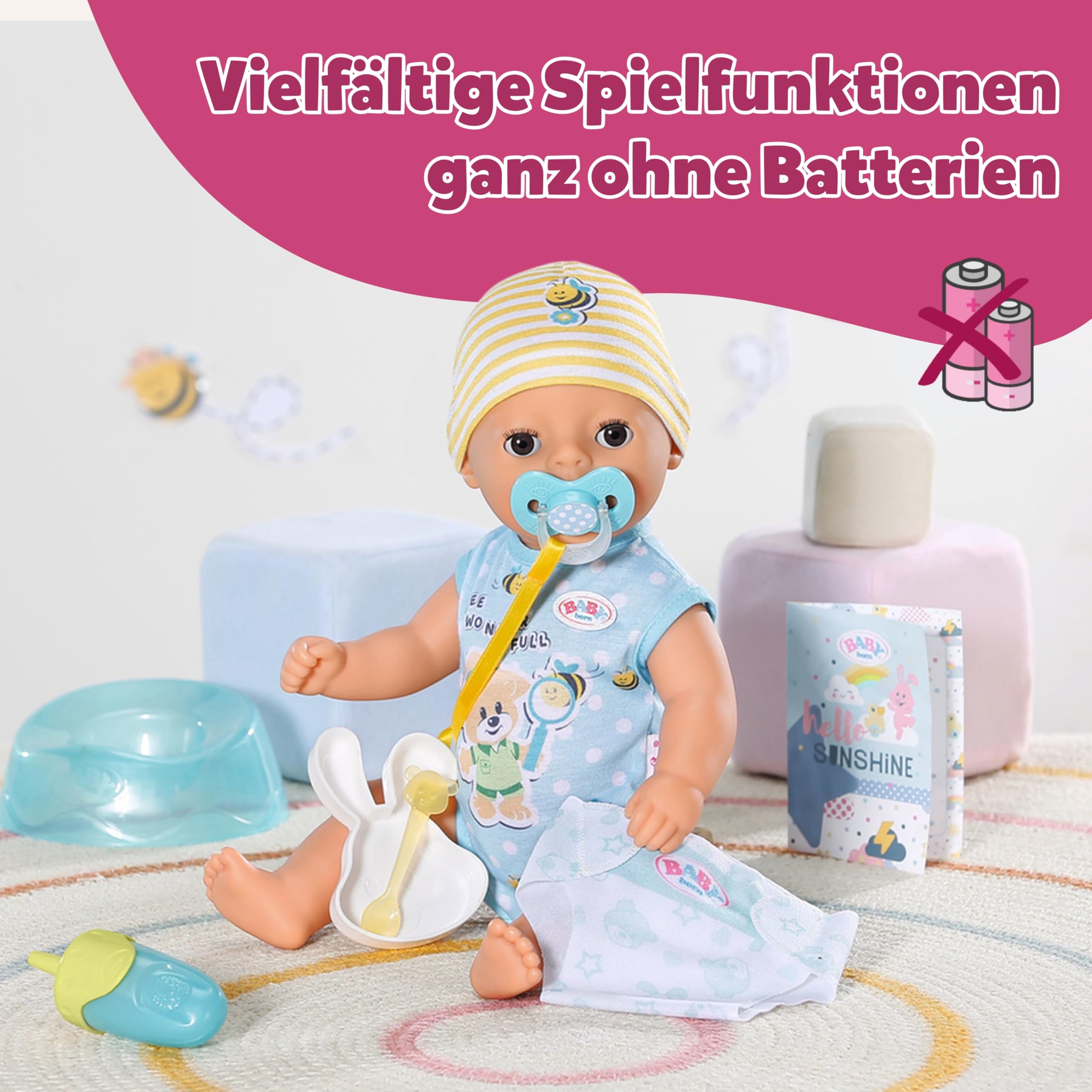 BABY Born Lukas (Little Baby Boy) - 36 cm große Babypuppe - 7 Funktionen inkl. Accessoires & Strampler - Funktioniert komplett ohne Batterien - Geeignet für Kleinkinder ab 1 Jahr