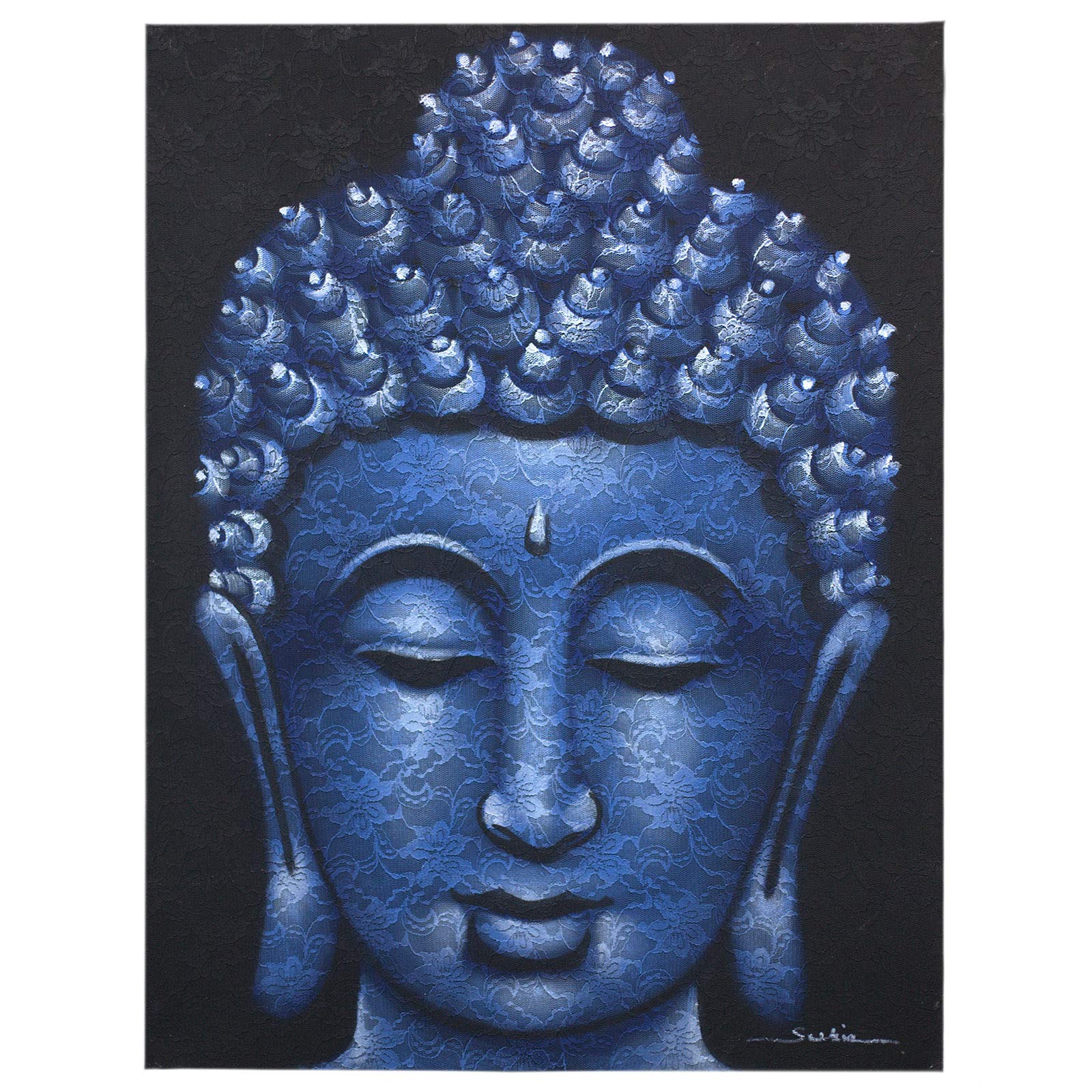 Beespoke Gifts Buddah Painting - Blue Brocade Detail