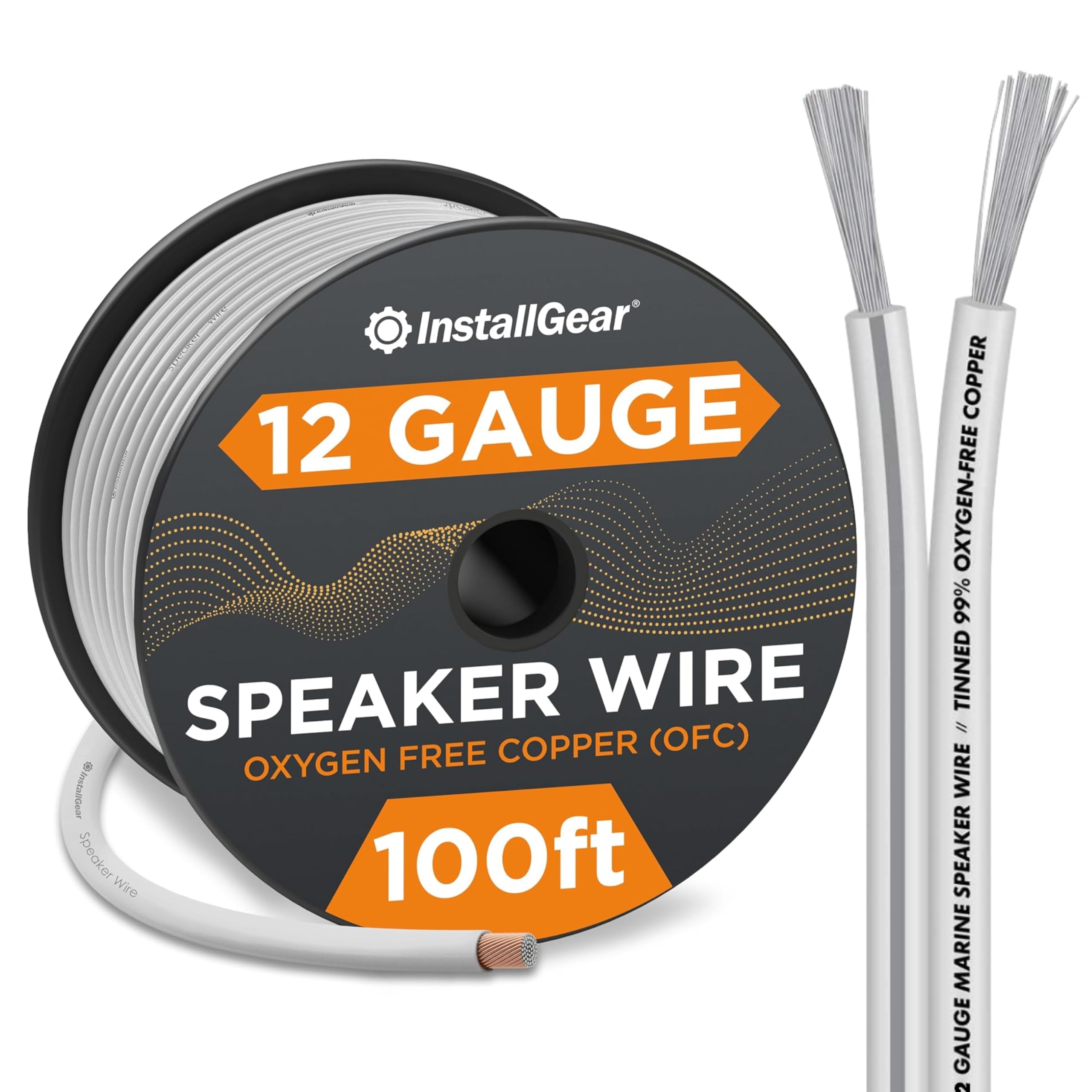 InstallGear 12 Gauge AWG Speaker Wire Cable (100ft - White) | White Speaker Cable | Speaker Wire 12 Gauge | Marine Wire 12 Gauge Wire for Outdoor, Automotive, and Marine