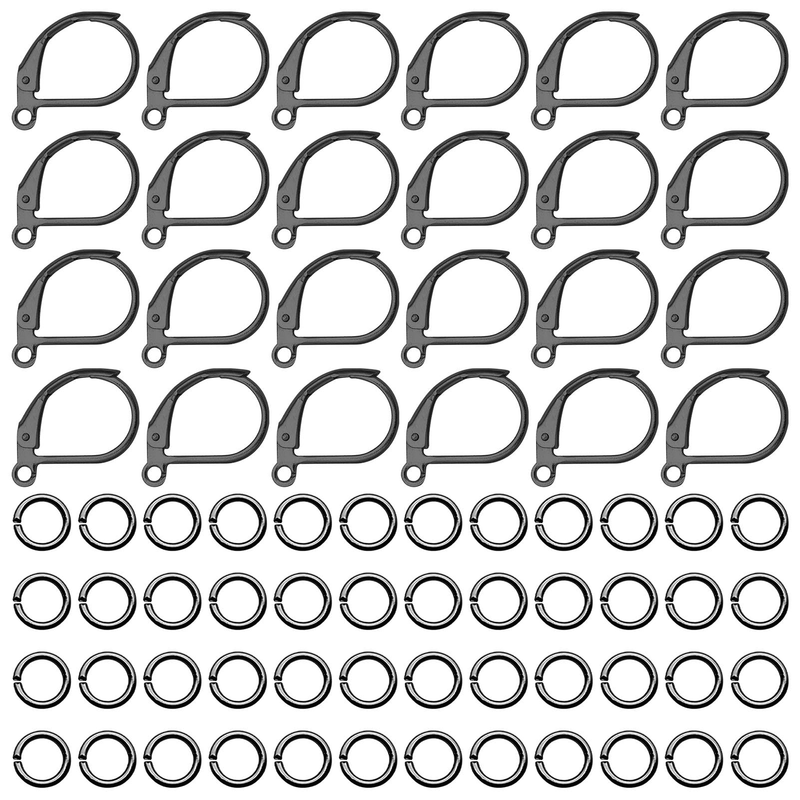 200pcs French Earring Hooks Set,100pcs Hypoallergenic Earring Hooks Leverback Earwires French Hook Ear Wire Brass Leverback Earring with 100pcs Jump Rings for DIY Jewelry Making Findings(Gun Black)