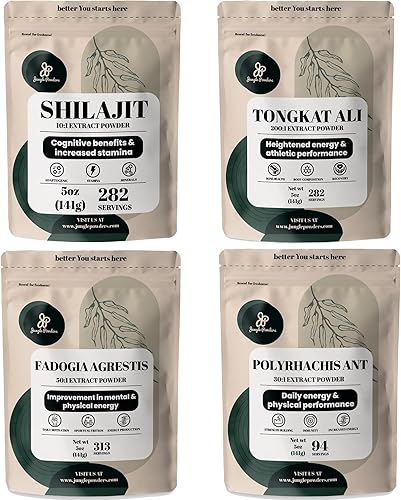 Jungle Powders Paquete de polvos herbales - Polvo de Shilajit, polvo de Tongkat Ali para hombres, polvo de extracto de hormigas negras, suplemento