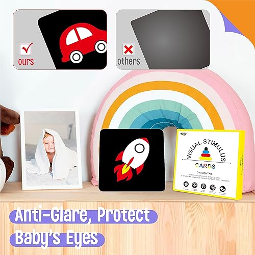 Miniatura 7 de 50 páginas coloridas tarjetas de estímulo visual para bebé, 25 tarjetas codificadas por colores de alto contraste, juguetes sensoriales educativos
