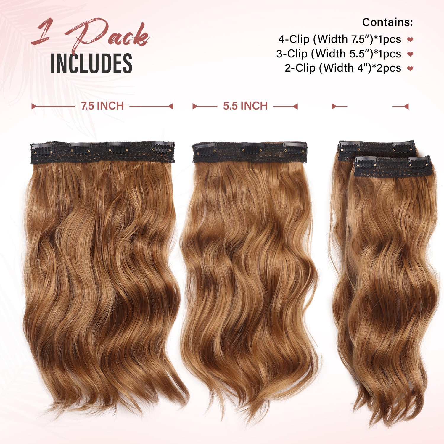 Clip In Hair Extension - 14 Inch Wavy Natural Synthetic Hair Extensions Clip In (Color: Light Brown mix Blonde) - Image 2
