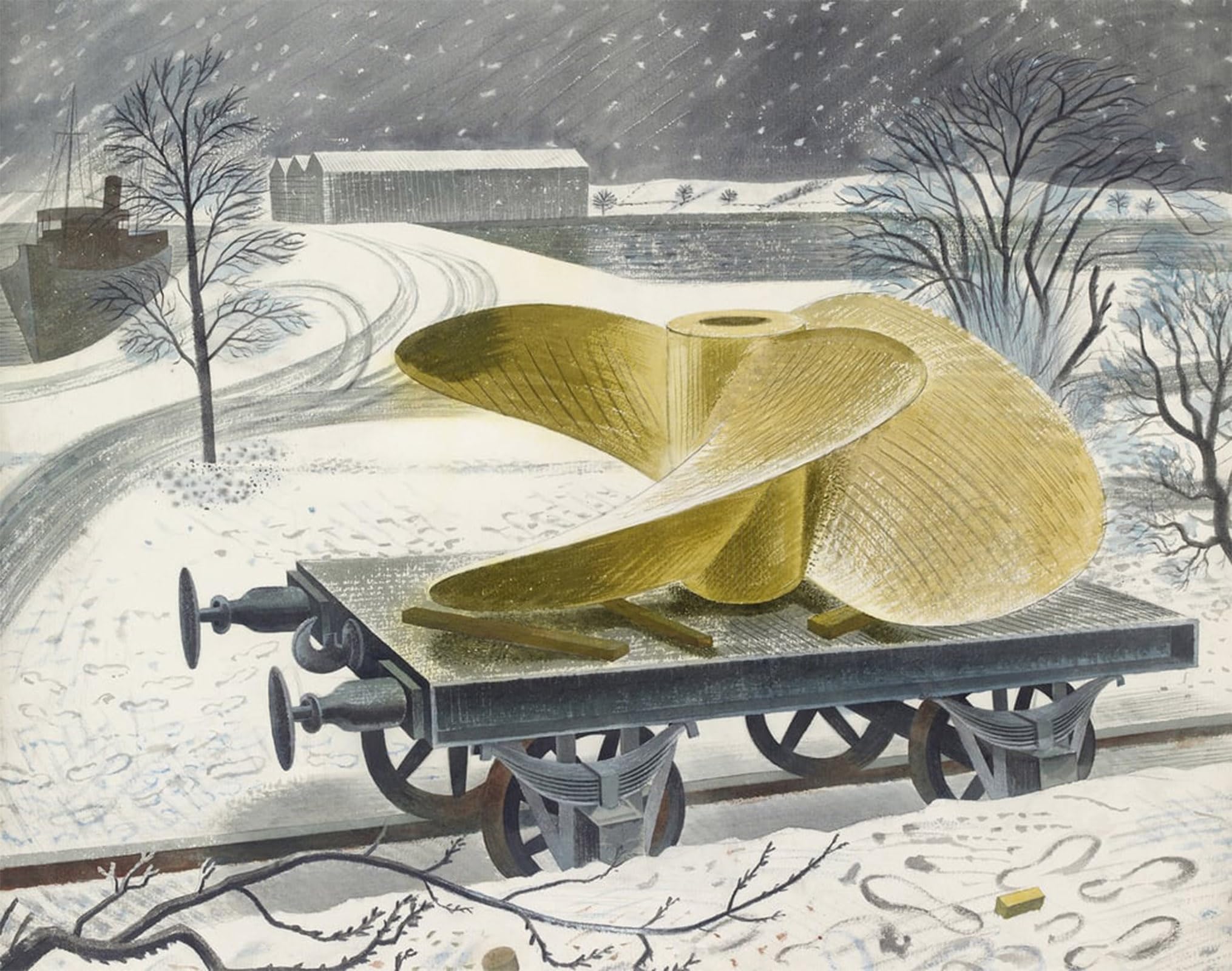 ARTXLXXBN Famous Prints Artwork Pictures Poster Painting Art Ship's Screw on a Railway Truck by Eric Ravilious Artwork Landscape Pictures for Home Decor 60x90cm