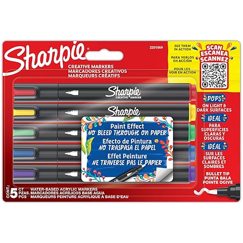 Sharpie Creative Marker Penne per pittura acrilica | Pennarelli a base d'acqua con punta a proiettile | Penne colorate | Materiale scolastico | Colori assortiti | 5 pezzi