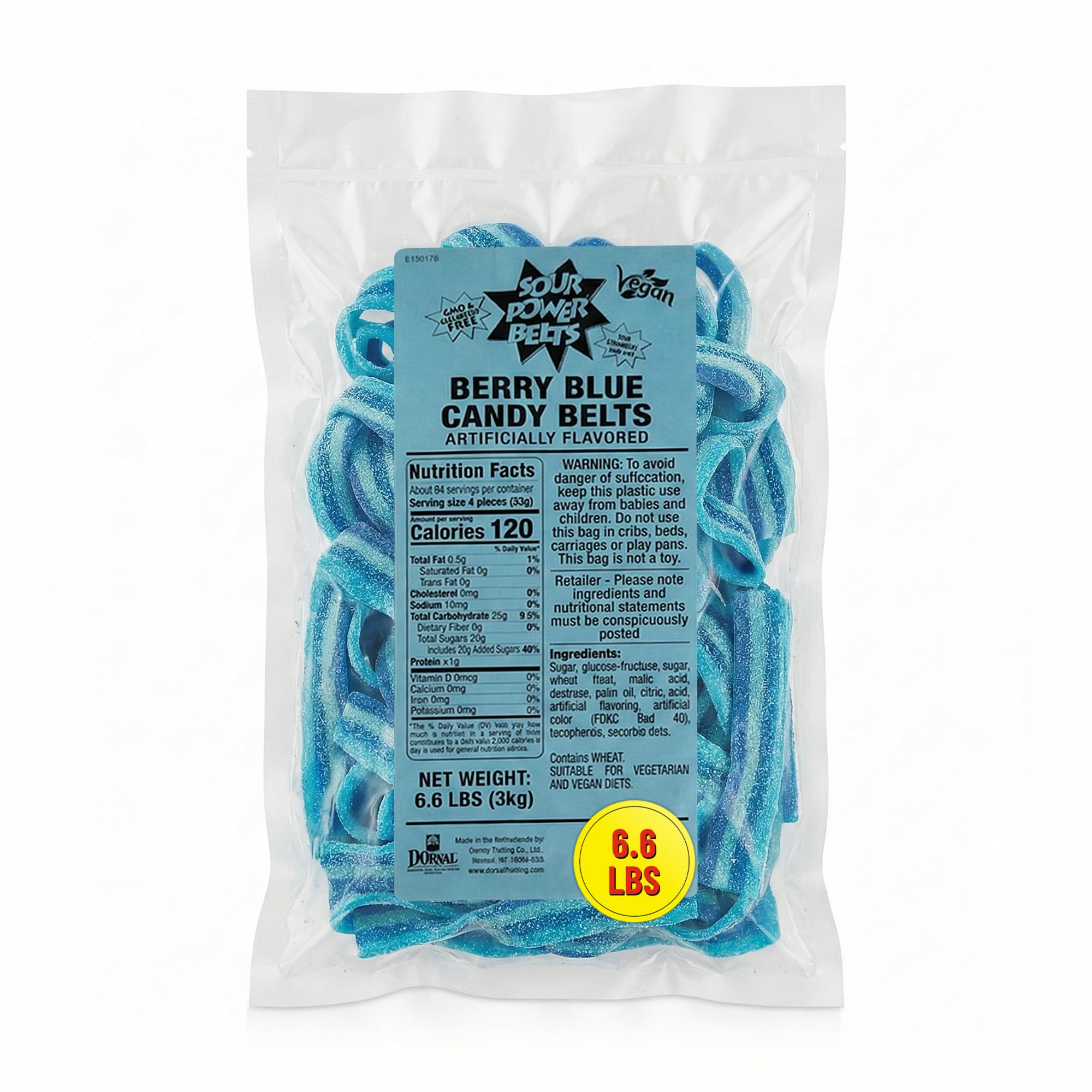 Premium Berry Blue Candy Belts – The Original Sour Candy Belts Since 1985 – 6.6 lb Bag – Vegan, Non-GMO, Gelatin Free – Soft, Chewy, Peelable, Sweet & Tart Retro Treats – Sour Belts Candy Bulk