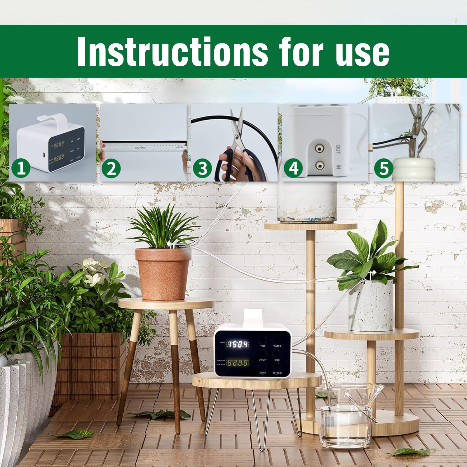 Programmatore di Irrigazione, Dotato di Timer Irrigazione e Funzione Antisifone, Questo Impianto Irrigazione Terrazzo per Vasi è Ideale per Balconi e Giardini, 15 Vasi