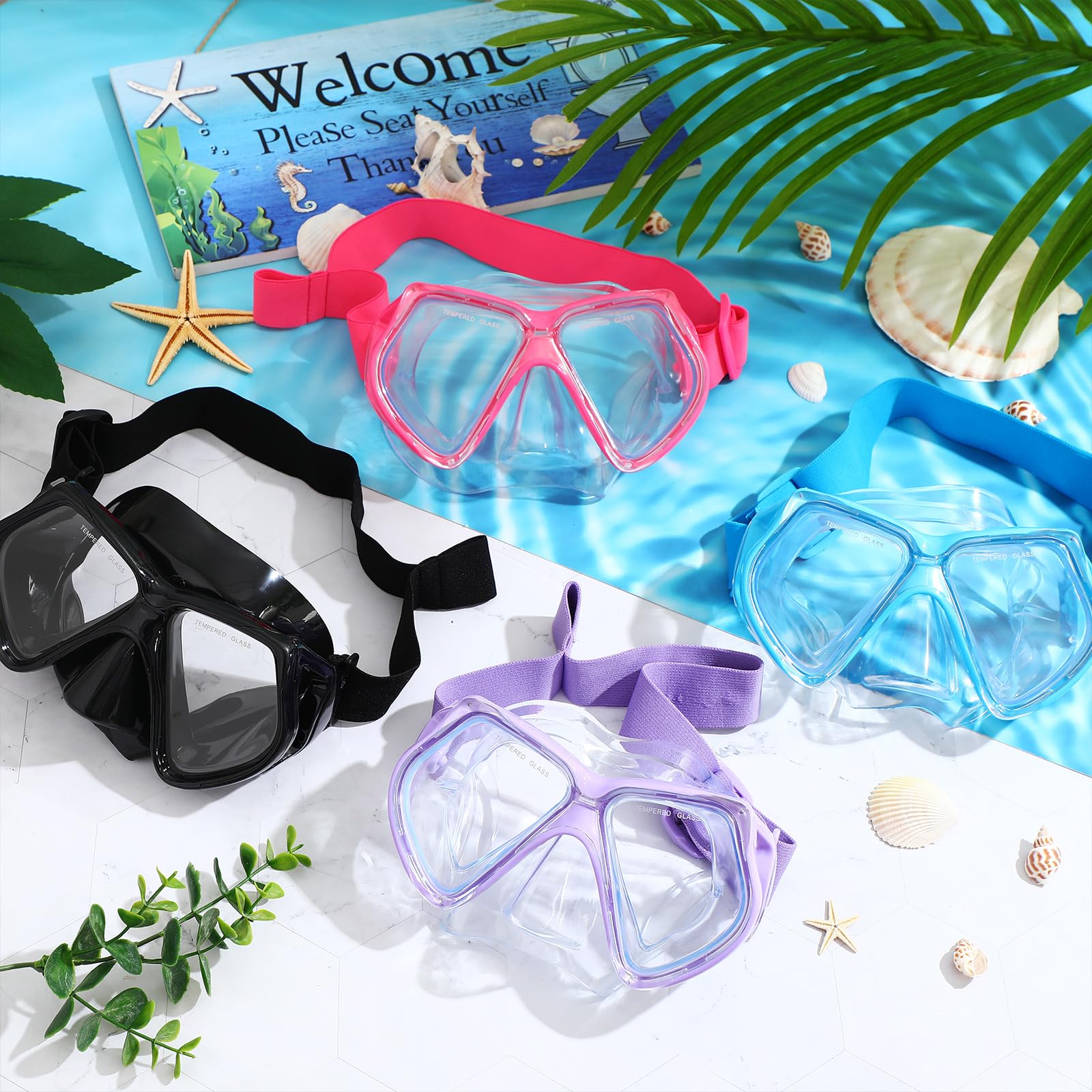 Flutesan 4 gafas de natación para adultos con cubierta para la nariz, correa de tela elástica, gafas de buceo de vidrio templado con envoltura protectora para el cabello