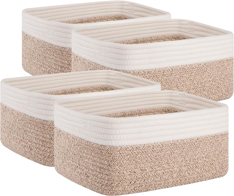 4 PACK 12L Storage Baskets for Organizing Storage Bins Brown | Small Bins for Shelves Small Storage Basket Shelf Baskets Organizer Baskets for Gifts Empty Cute Decorative Storage Bins