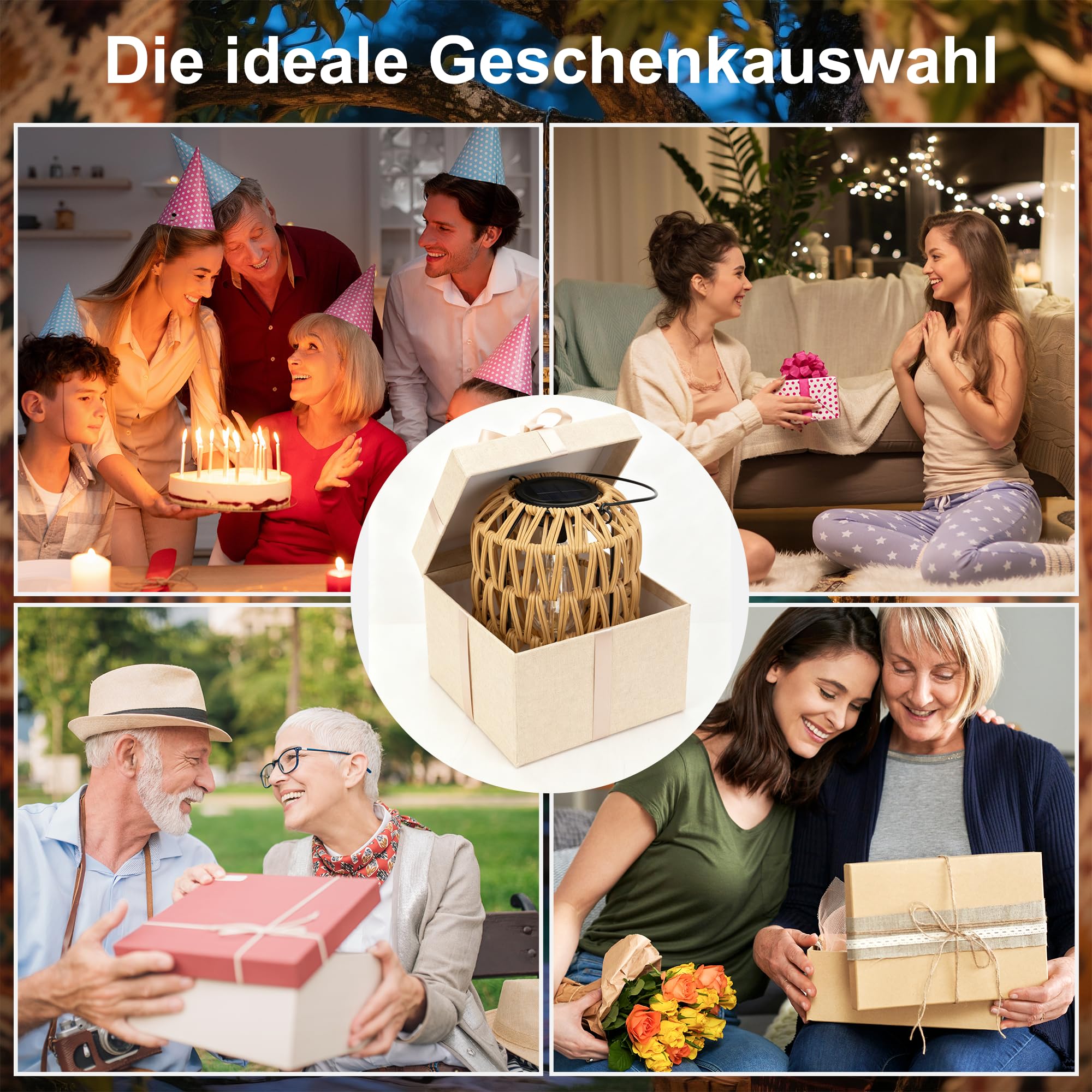 Lanterna solare per esterni, confezione da 2 lanterne a energia solare boho per esterni, resistenti alle intemperie, in rattan per esterni e giardini, giardini, cortili, balconi, decorazioni