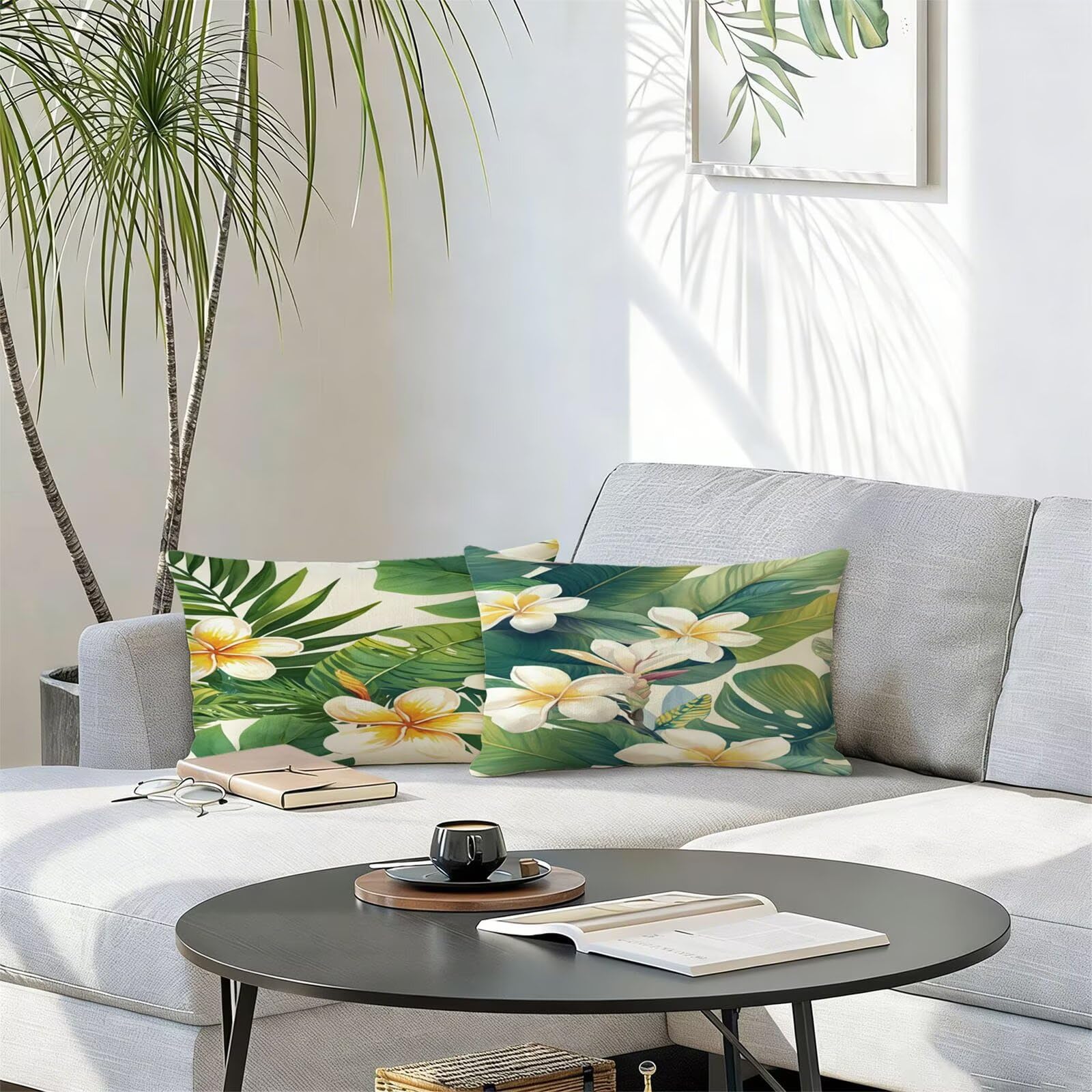 Générique Housse Coussin Exterieur Impermeable 30x50cm Vert Décoratif Taie d'oreiller Decoration Feuilles Tropicales Housse de Coussin Exterieur Impermeable pour Salon de Jardin Lot 2. T-3291