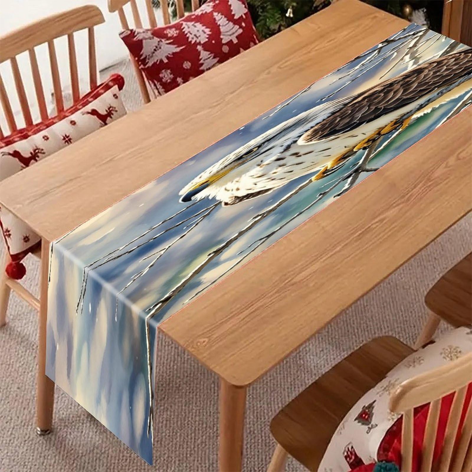 Hawk Table Runner Modern Art Farmhouse Linen Table Runner Dresser Scarf Seasonal Kitchen Dining Table Decoration Dresser Scarves for Home Party Decor 13x70 Inch